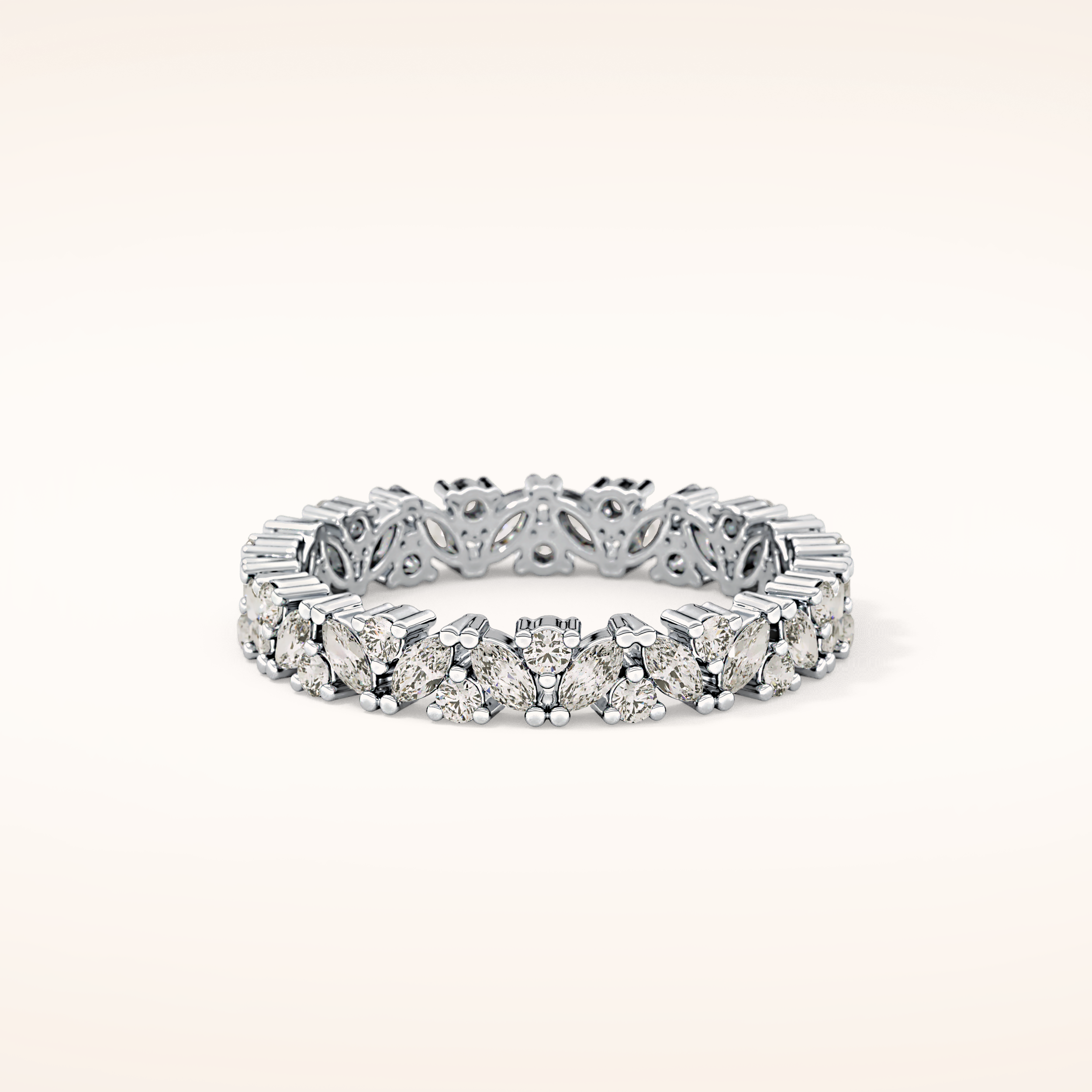 0.77 TCW Marquise & Round Shaped Moissanite Full Eternity Wedding Band