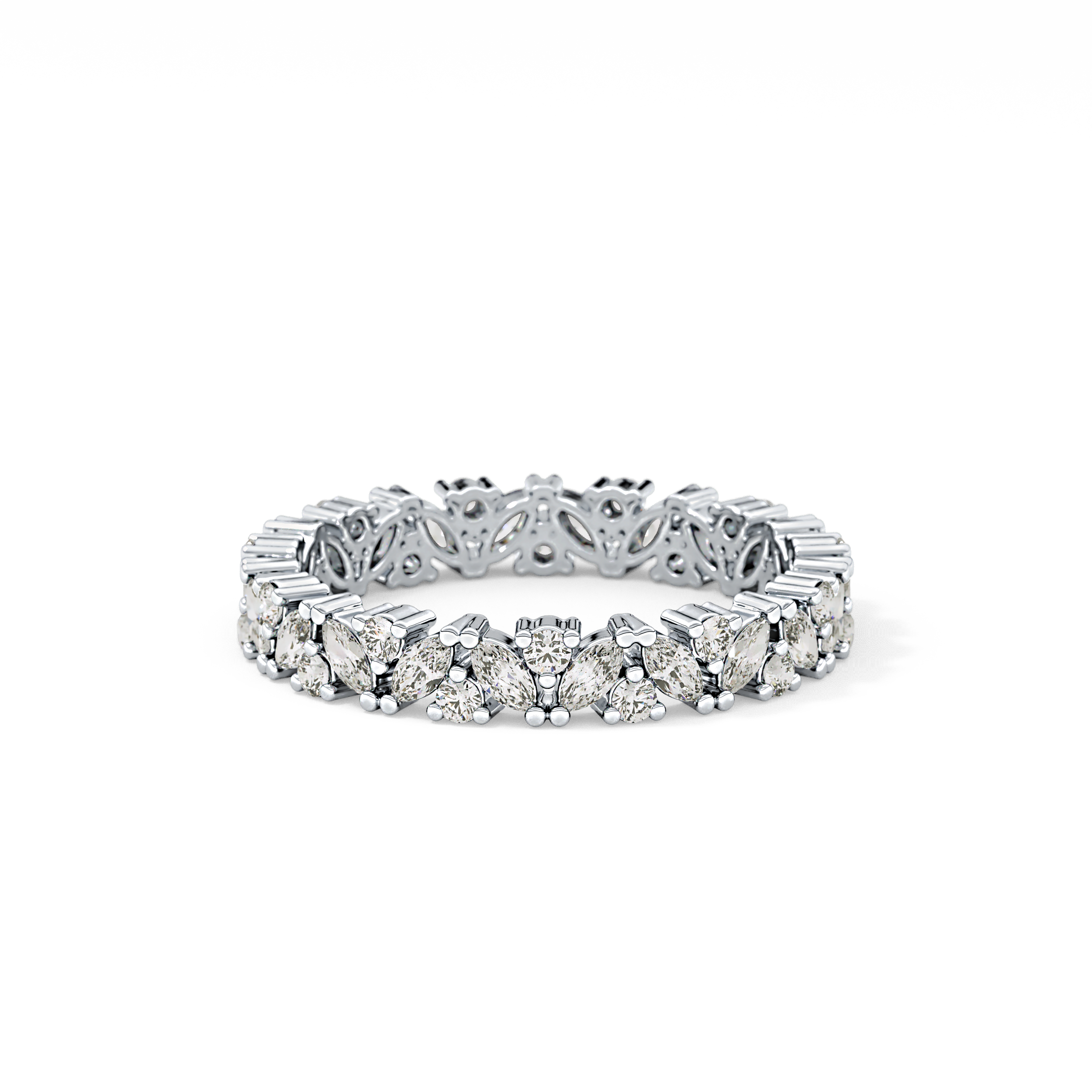 Full Eternity Wedding Band with 0.77 TCW Marquise and Round Cut Moissanite – Yellow, White, or Rose Gold
