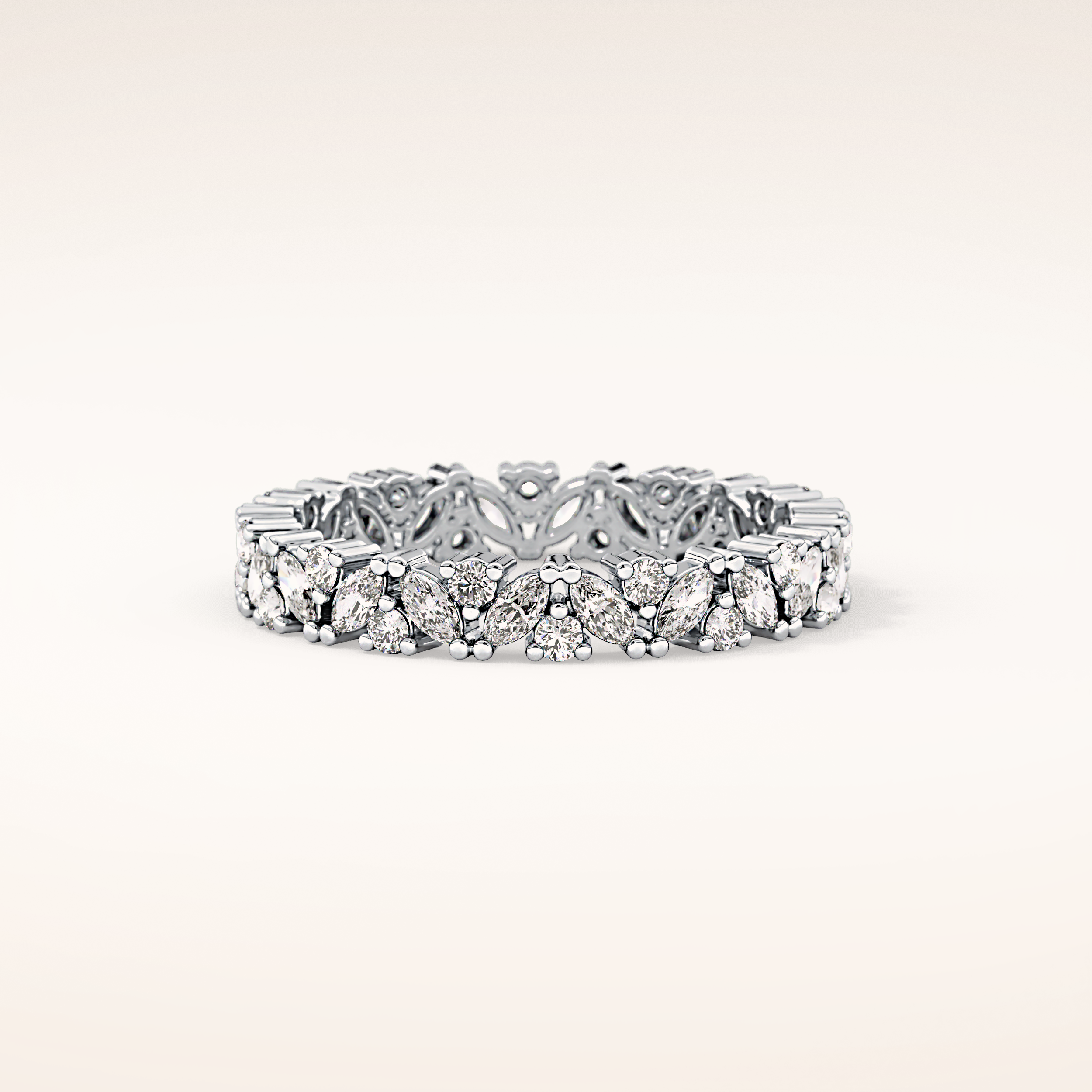 0.77 TCW Marquise & Round Shaped Moissanite Full Eternity Wedding Band
