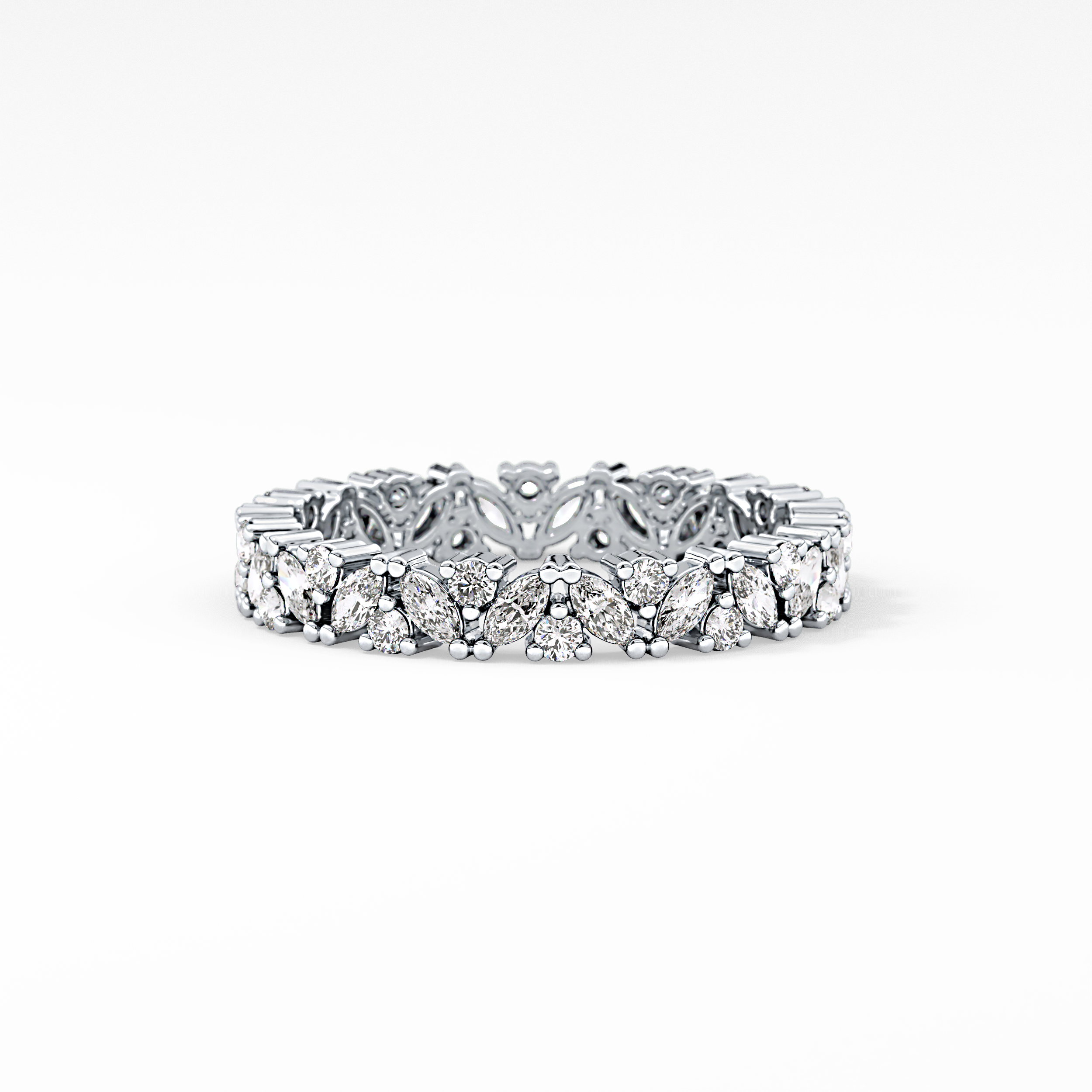Full Eternity Wedding Band with 0.77 TCW Marquise and Round Cut Moissanite – Yellow, White, or Rose Gold