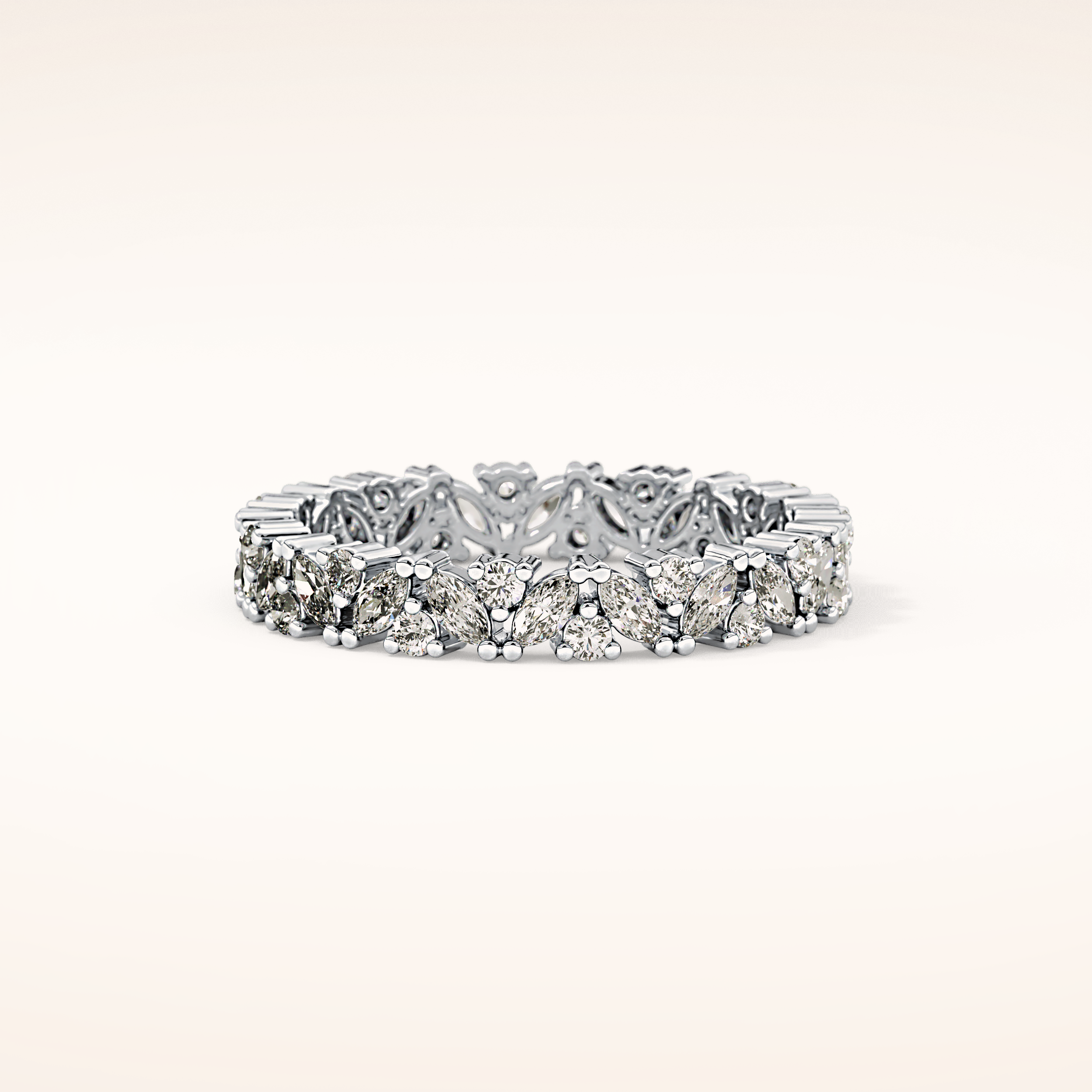 0.77 TCW Marquise & Round Shaped Moissanite Full Eternity Wedding Band