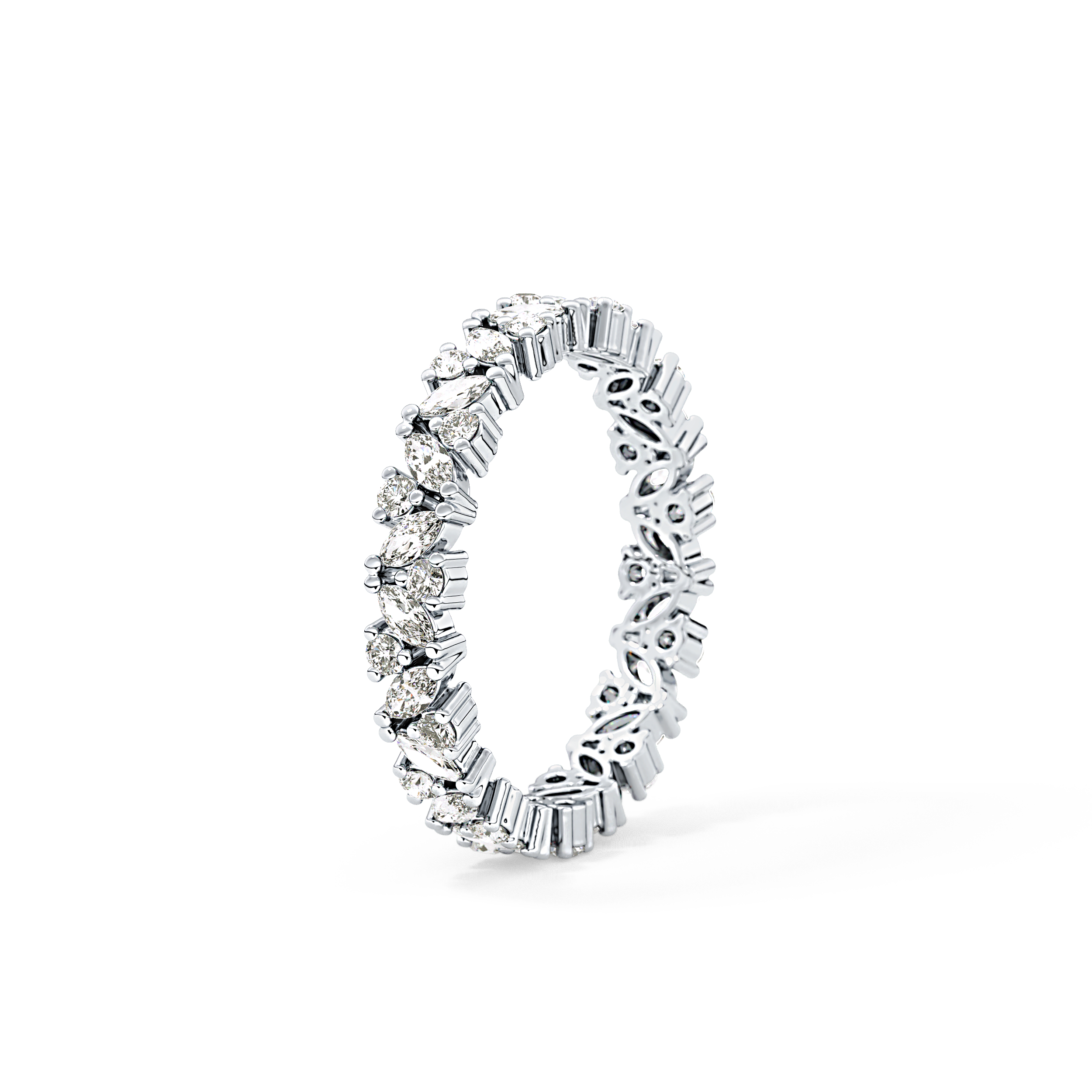 Full Eternity Wedding Band with 0.77 TCW Marquise and Round Cut Moissanite – Yellow, White, or Rose Gold