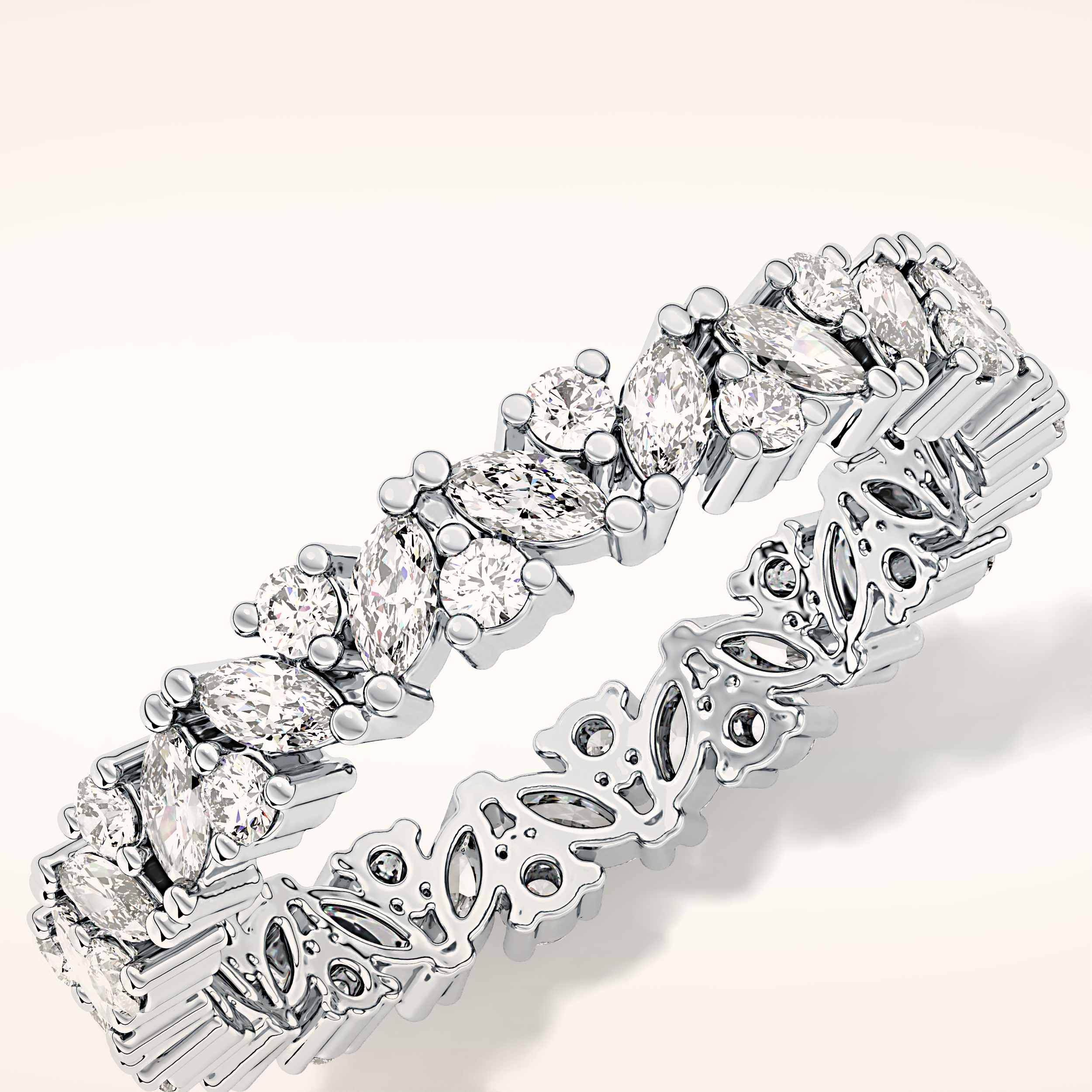 0.77 TCW Marquise & Round Shaped Moissanite Full Eternity Wedding Band