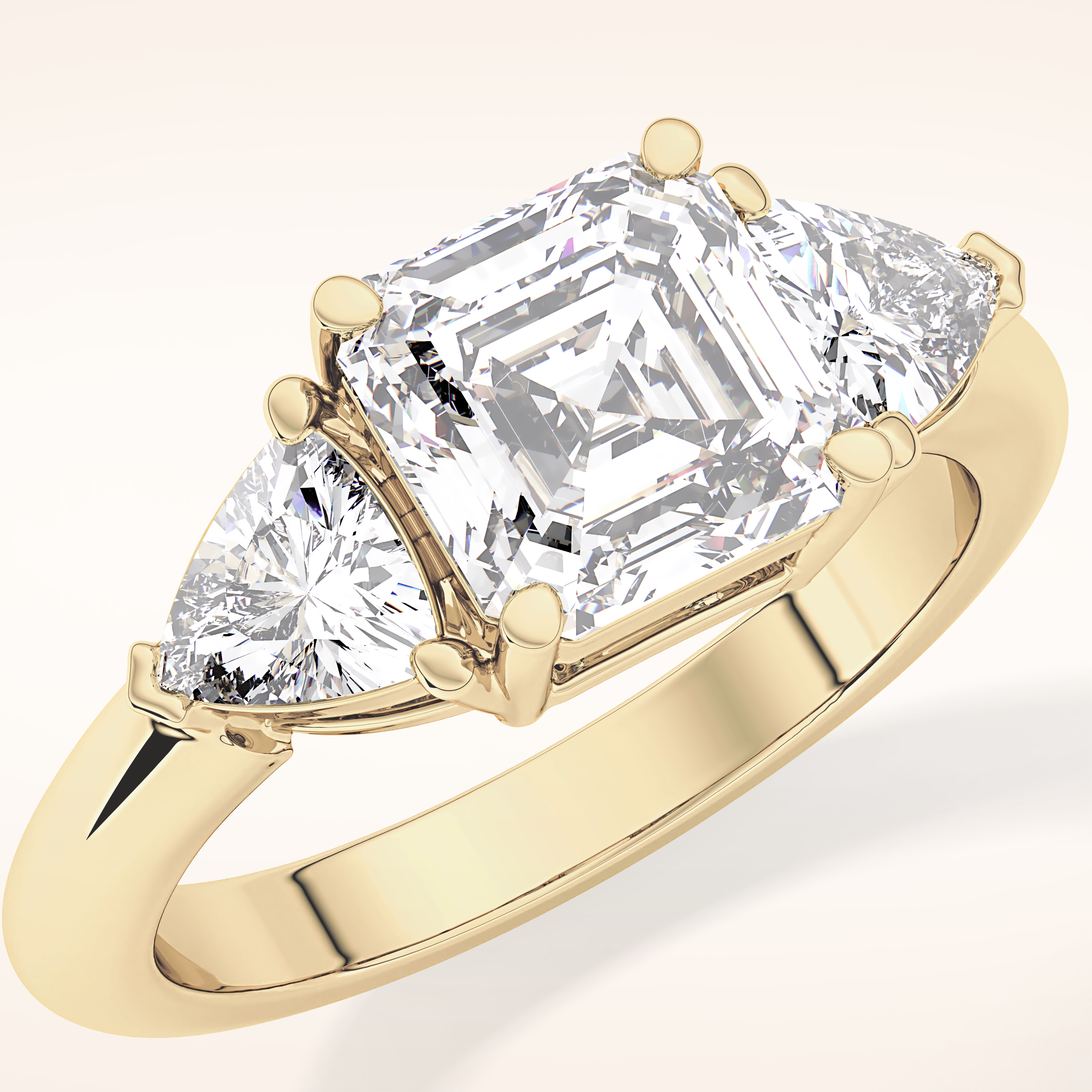 1.78 CT Asscher Shaped Three Stone Moissanite Engagement Ring