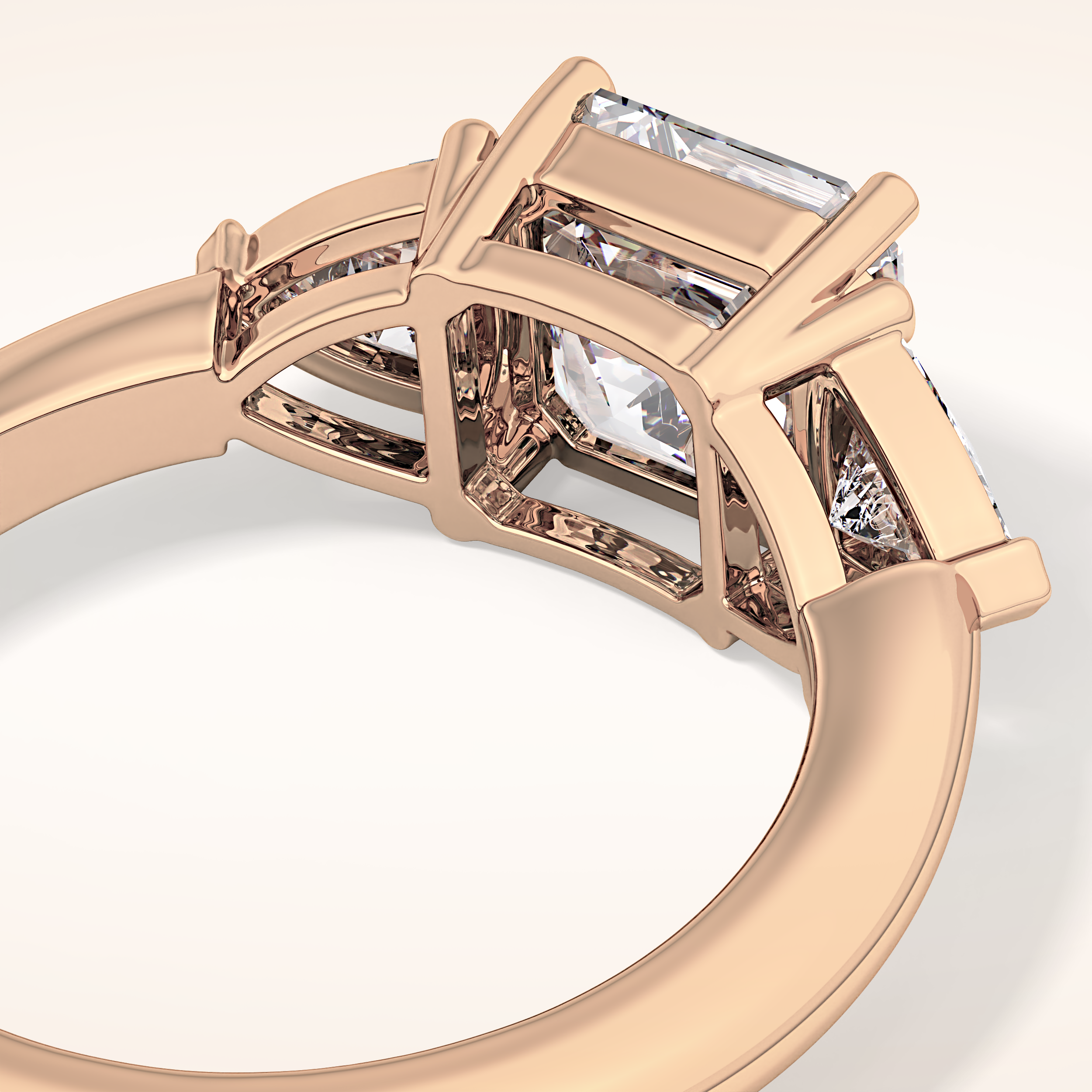 1.78 CT Asscher Shaped Three Stone Moissanite Engagement Ring