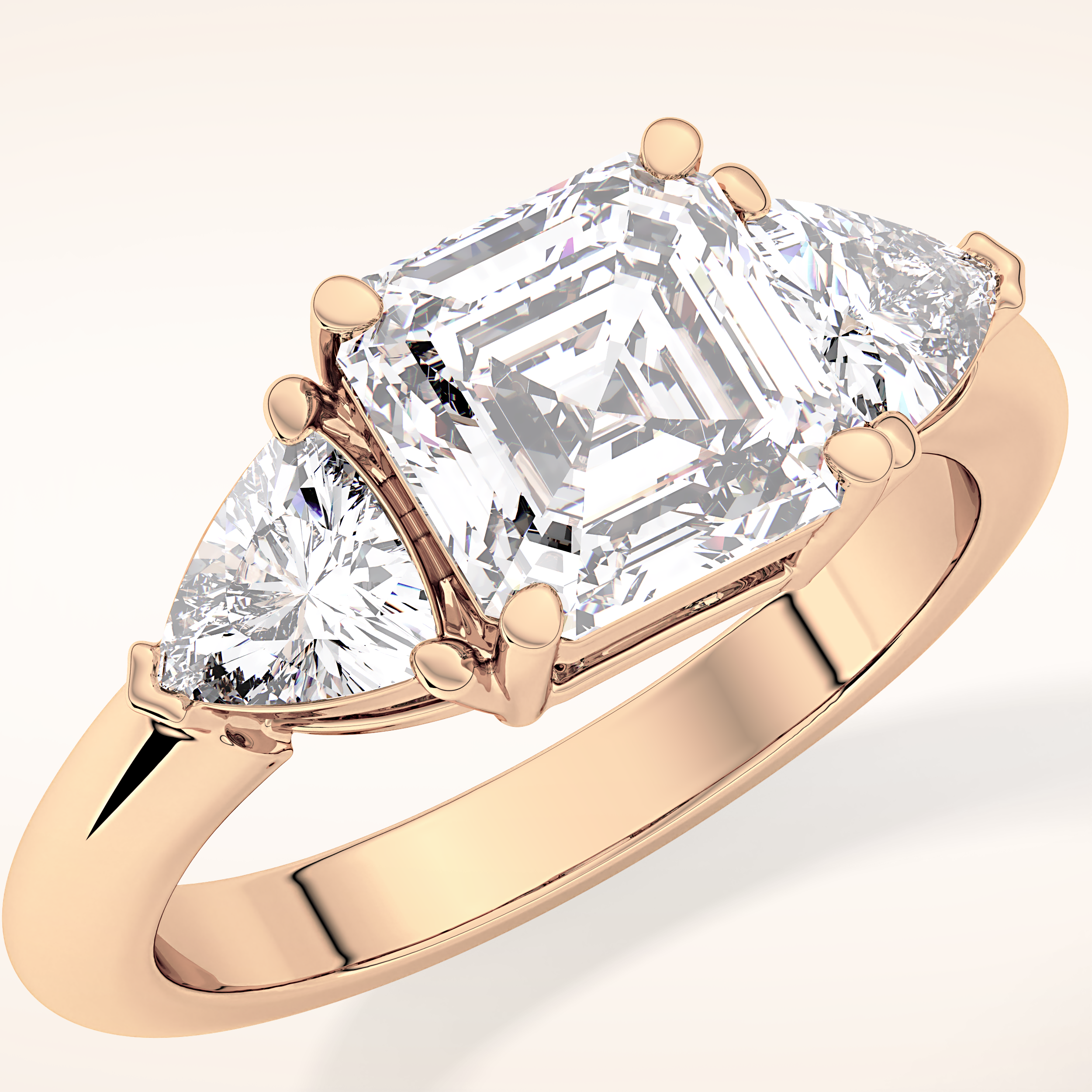 1.78 CT Asscher Shaped Three Stone Moissanite Engagement Ring