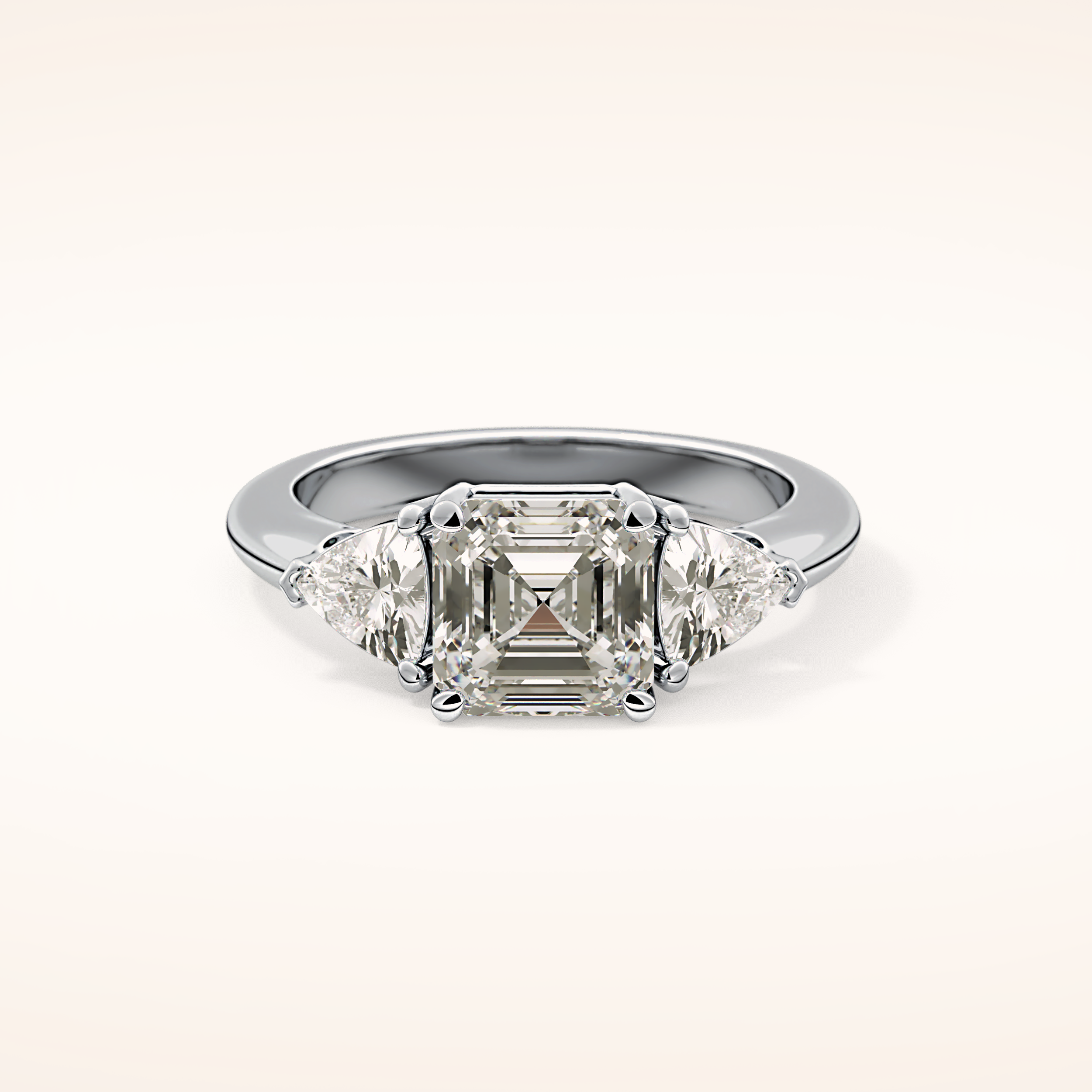 1.78 CT Asscher Shaped Three Stone Moissanite Engagement Ring