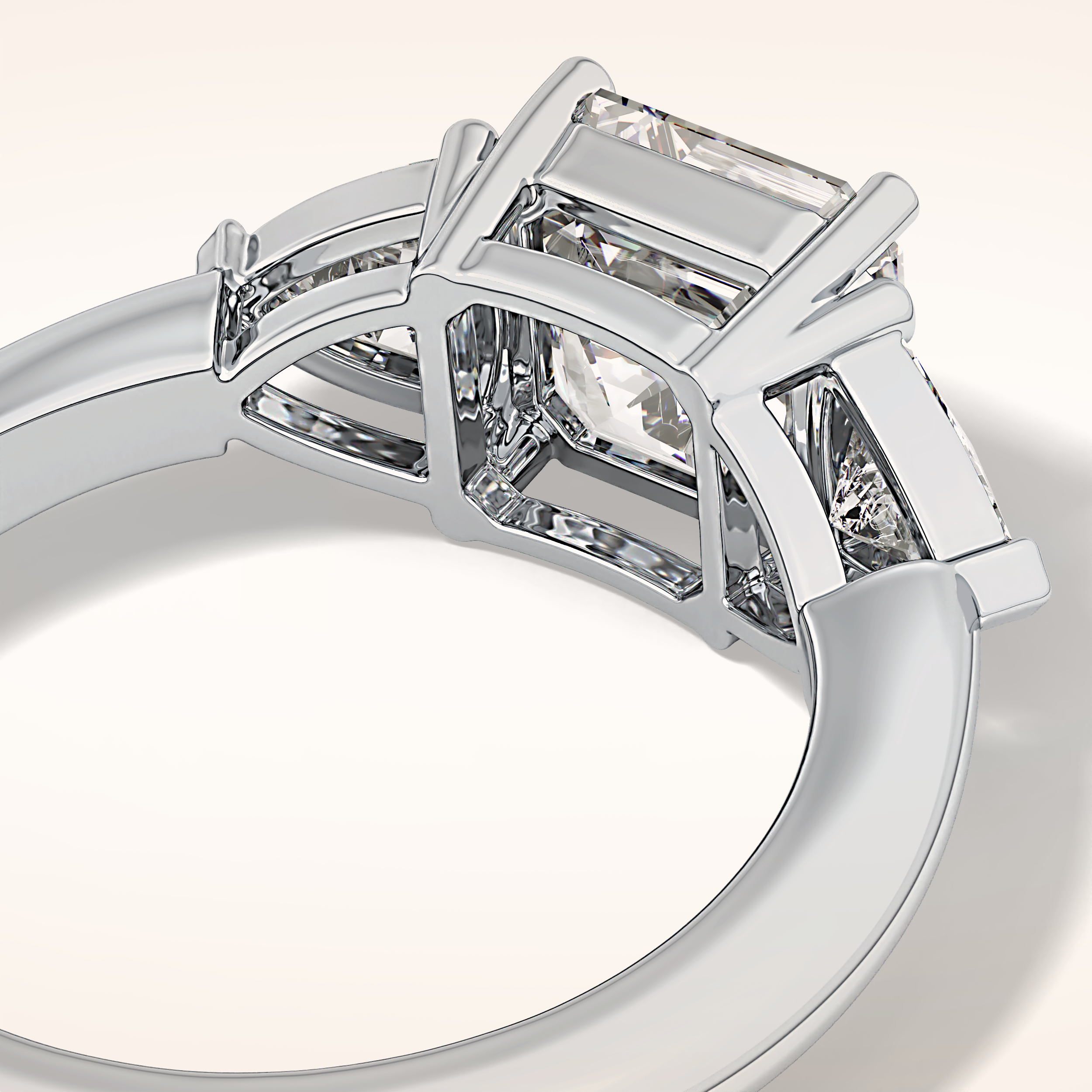1.78 CT Asscher Shaped Three Stone Moissanite Engagement Ring