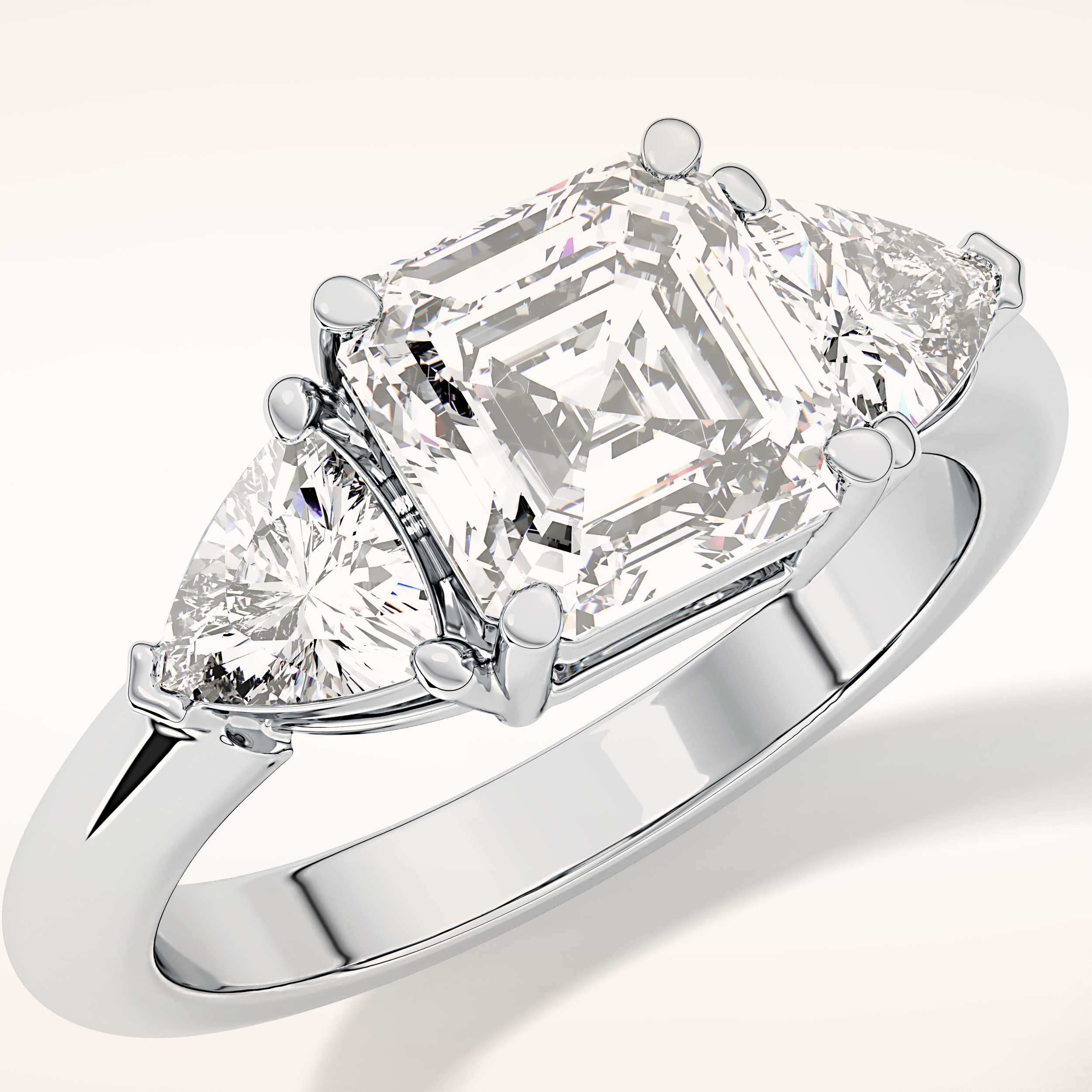 1.78 CT Asscher Shaped Three Stone Moissanite Engagement Ring