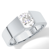 Round Cut 1.11 Carat Moissanite Men's Wedding Band - Tension Setting in Gold