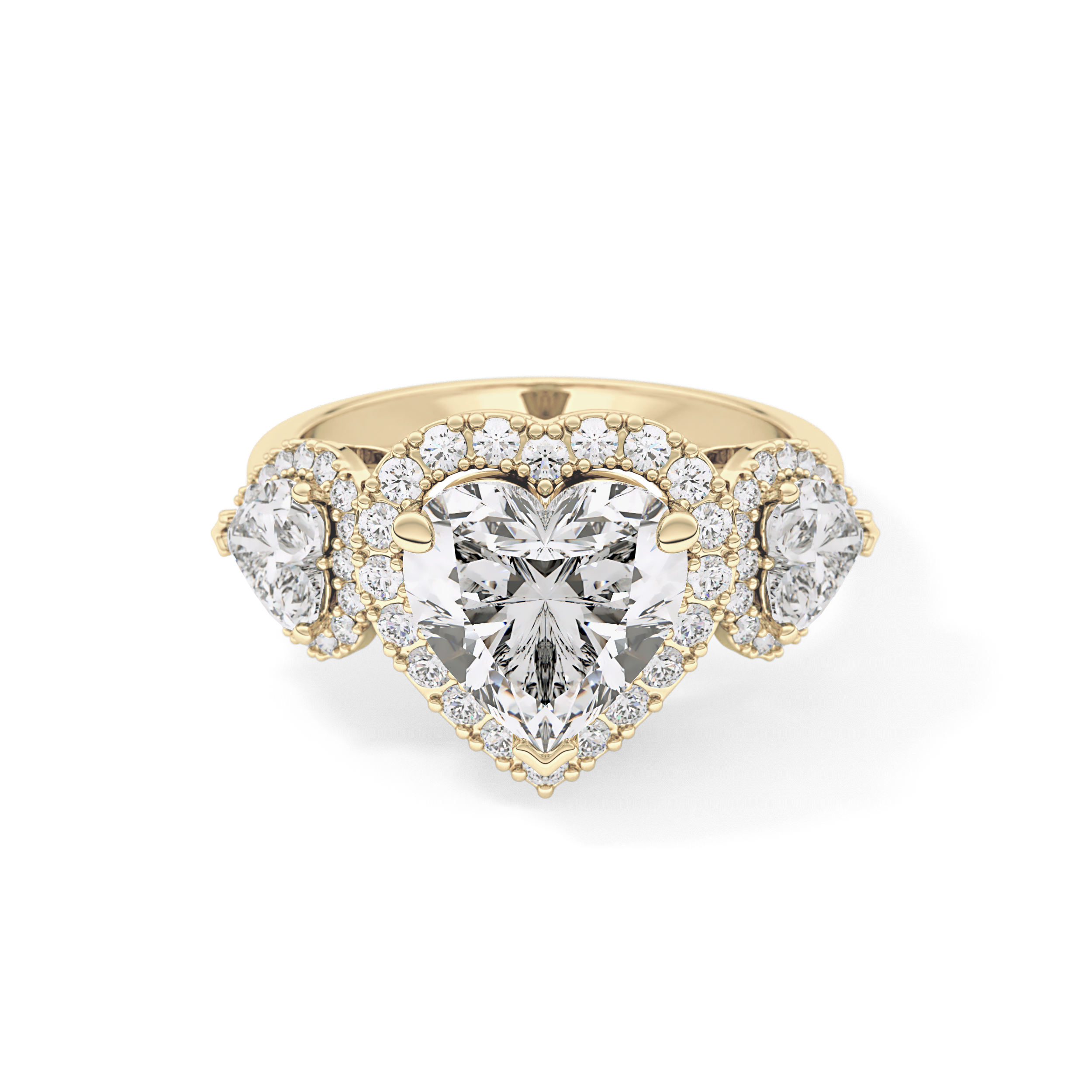 Heart Three Stone & Halo Lab Grown Diamond Engagement Ring
