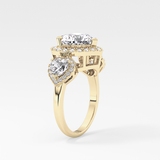 Heart Three Stone & Halo Lab Grown Diamond Engagement Ring