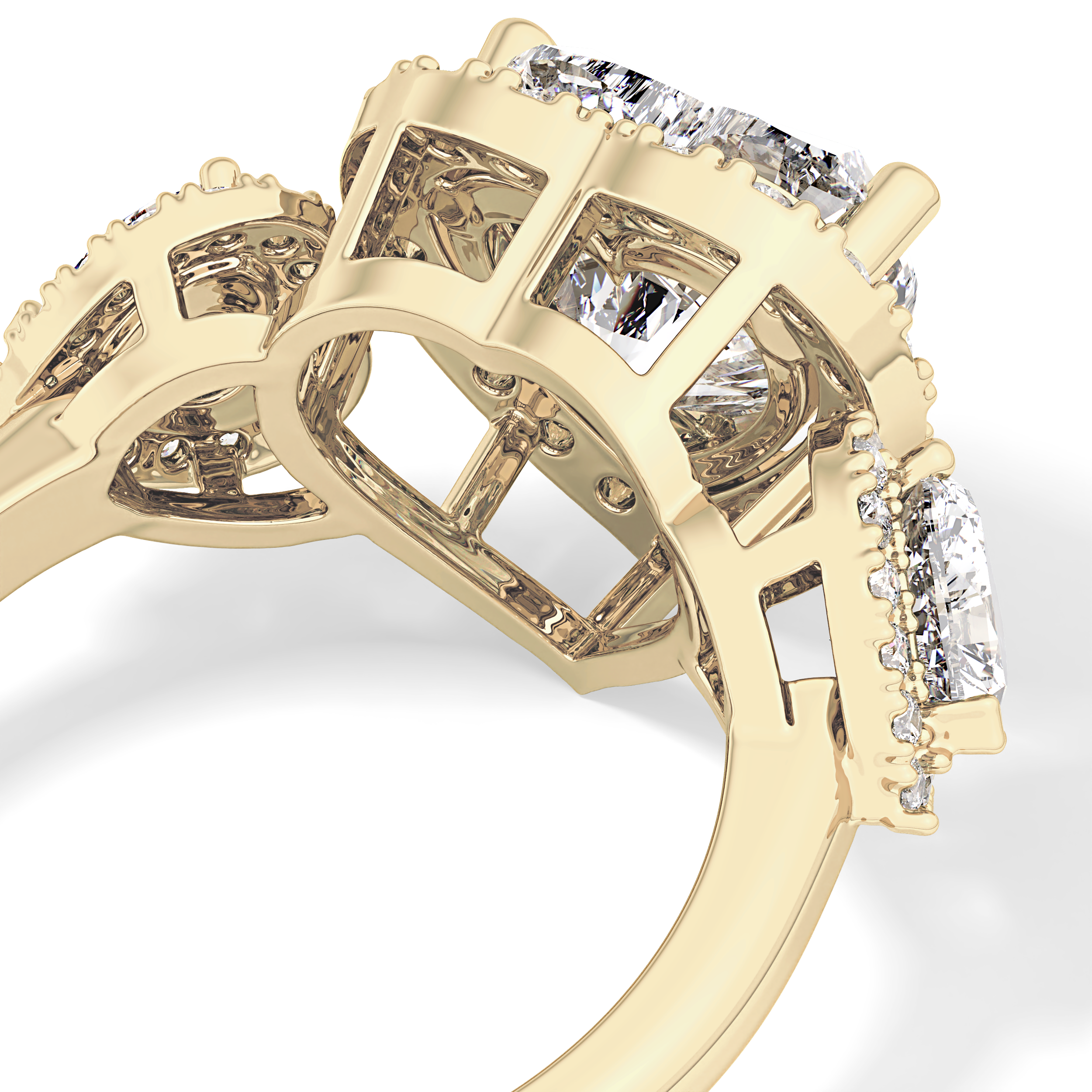 Heart Three Stone & Halo Lab Grown Diamond Engagement Ring