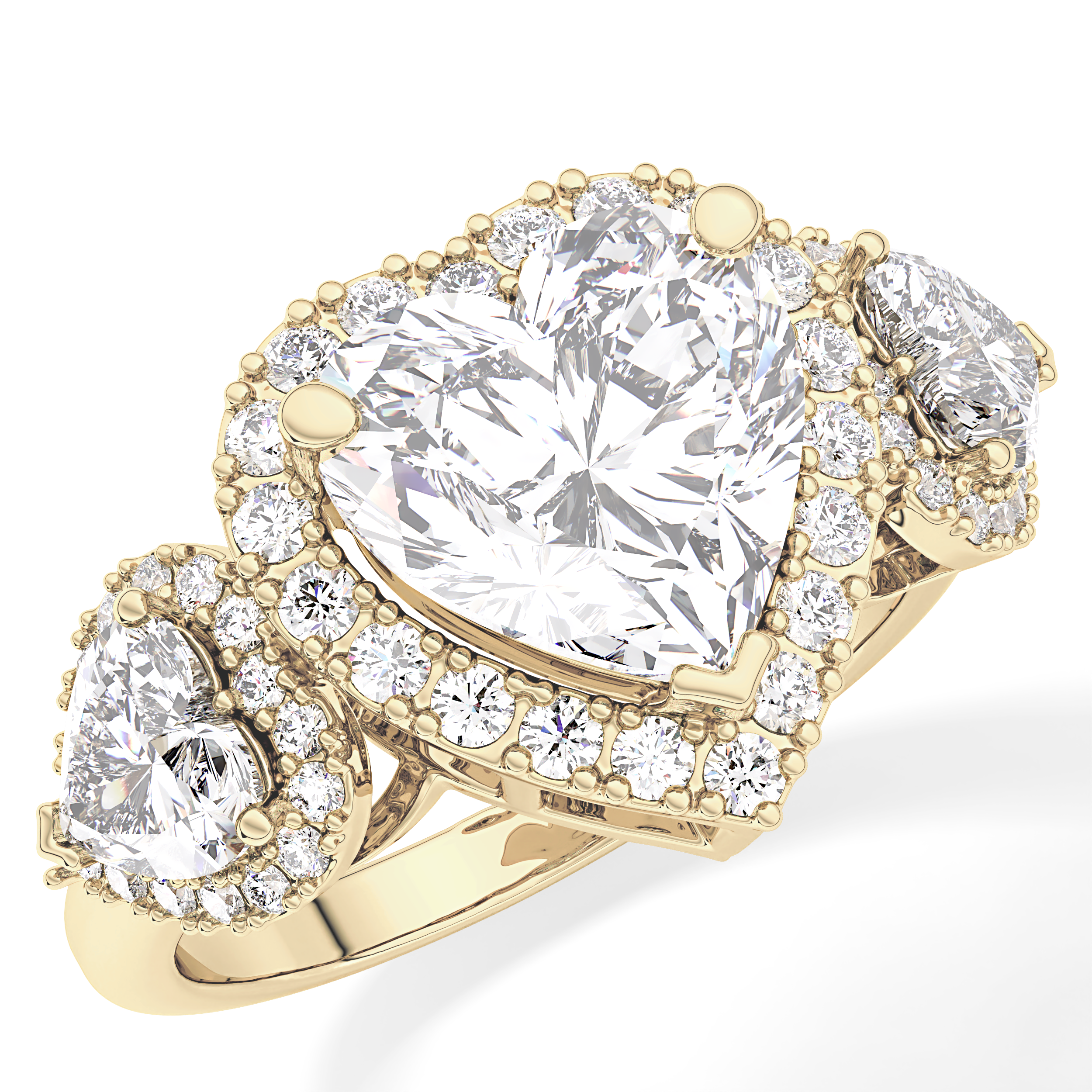 Heart Three Stone & Halo Lab Grown Diamond Engagement Ring