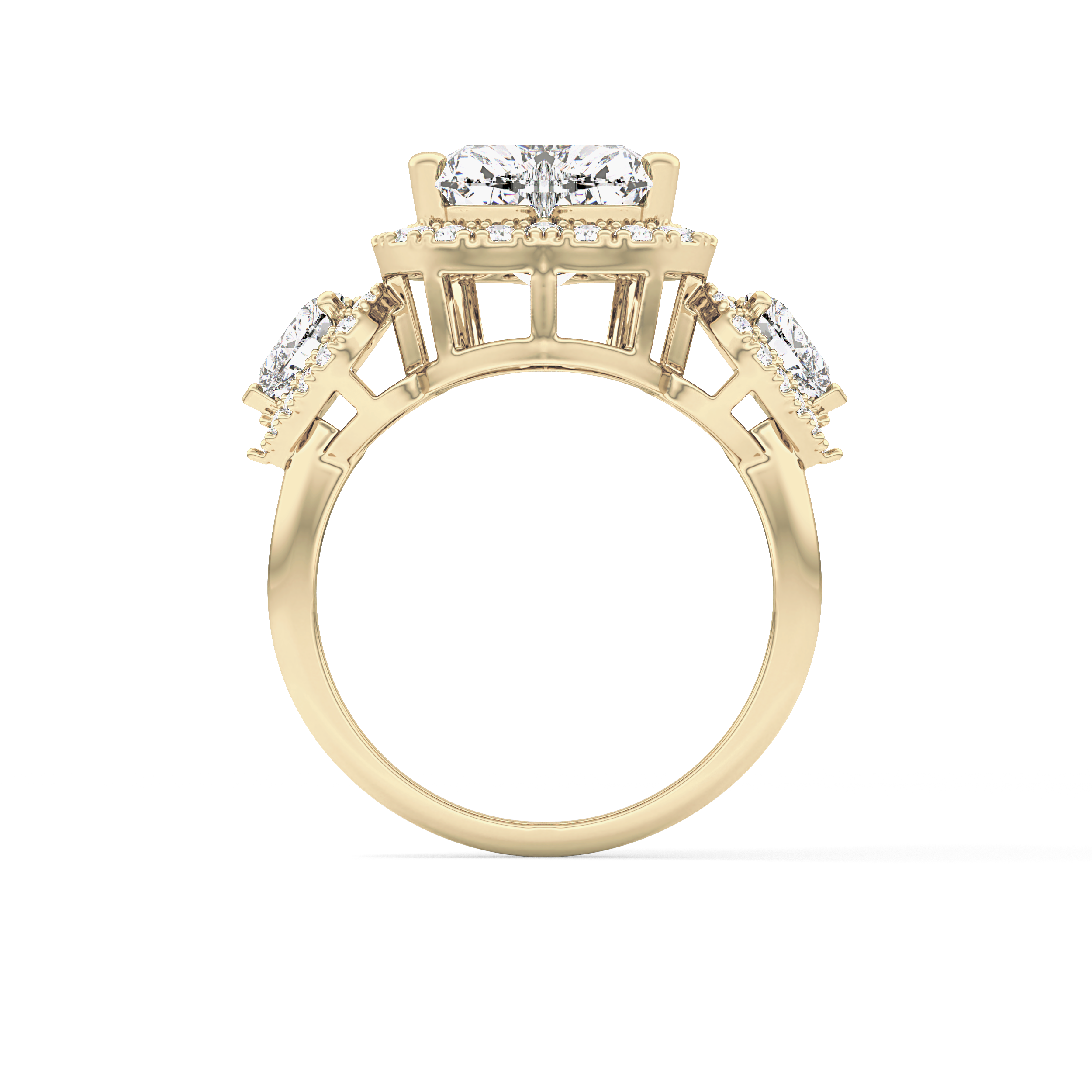 Heart Three Stone & Halo Lab Grown Diamond Engagement Ring
