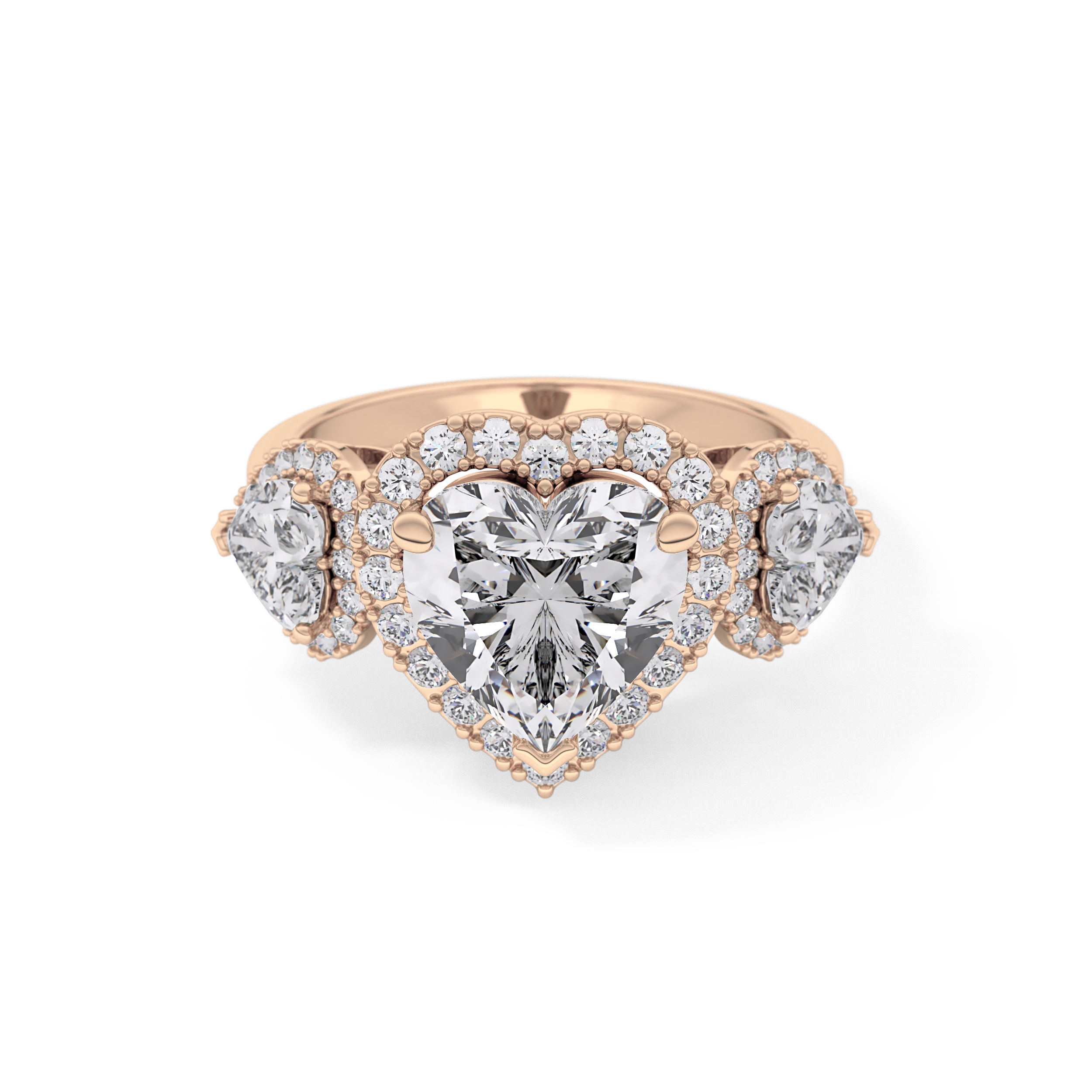 Heart Three Stone & Halo Lab Grown Diamond Engagement Ring
