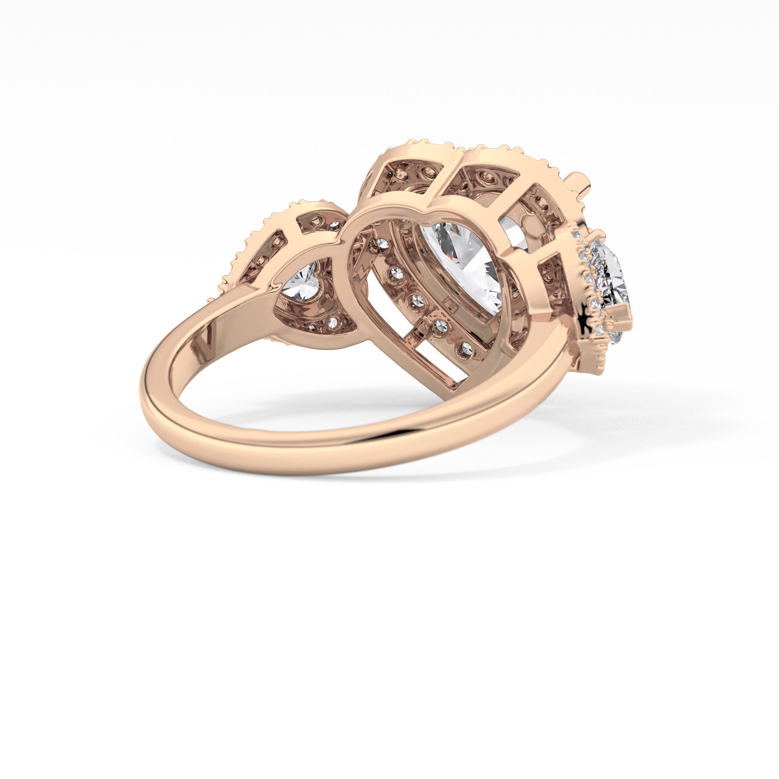Heart Three Stone & Halo Lab Grown Diamond Engagement Ring