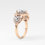 Heart Three Stone & Halo Lab Grown Diamond Engagement Ring