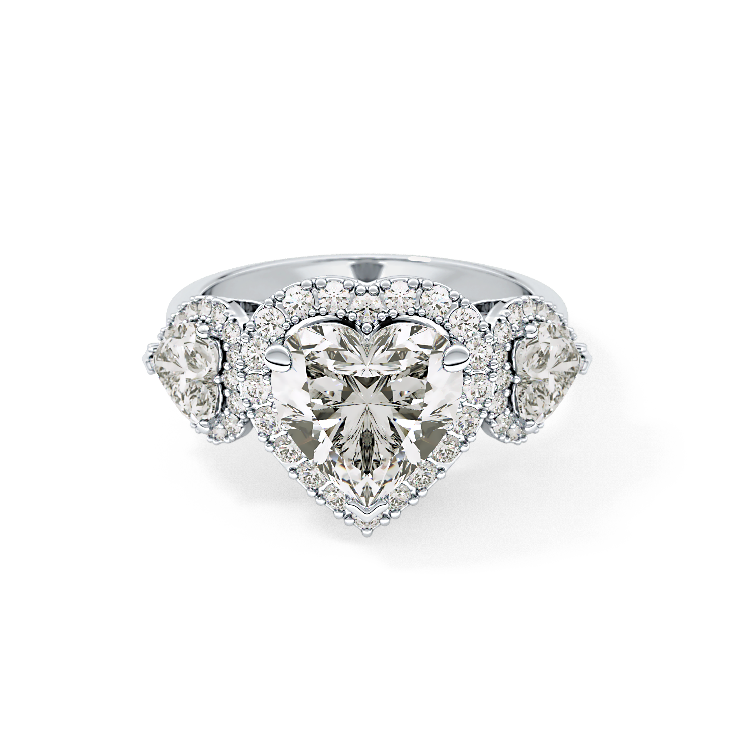 Heart Three Stone & Halo Lab Grown Diamond Engagement Ring