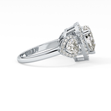 Heart Three Stone & Halo Lab Grown Diamond Engagement Ring