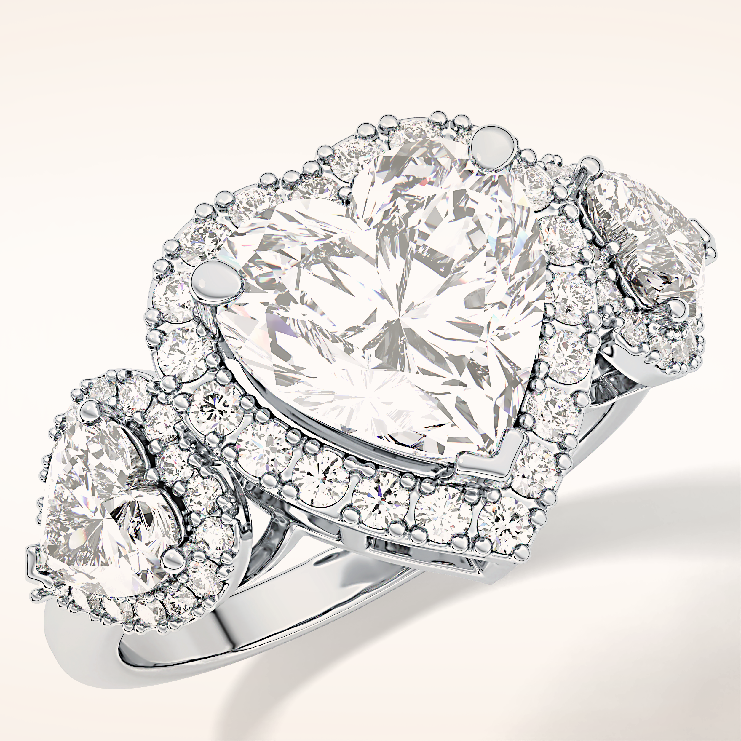 2.58 CT Heart Shaped Cluster Moissanite Engagement Ring