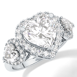 Heart Three Stone & Halo Lab Grown Diamond Engagement Ring
