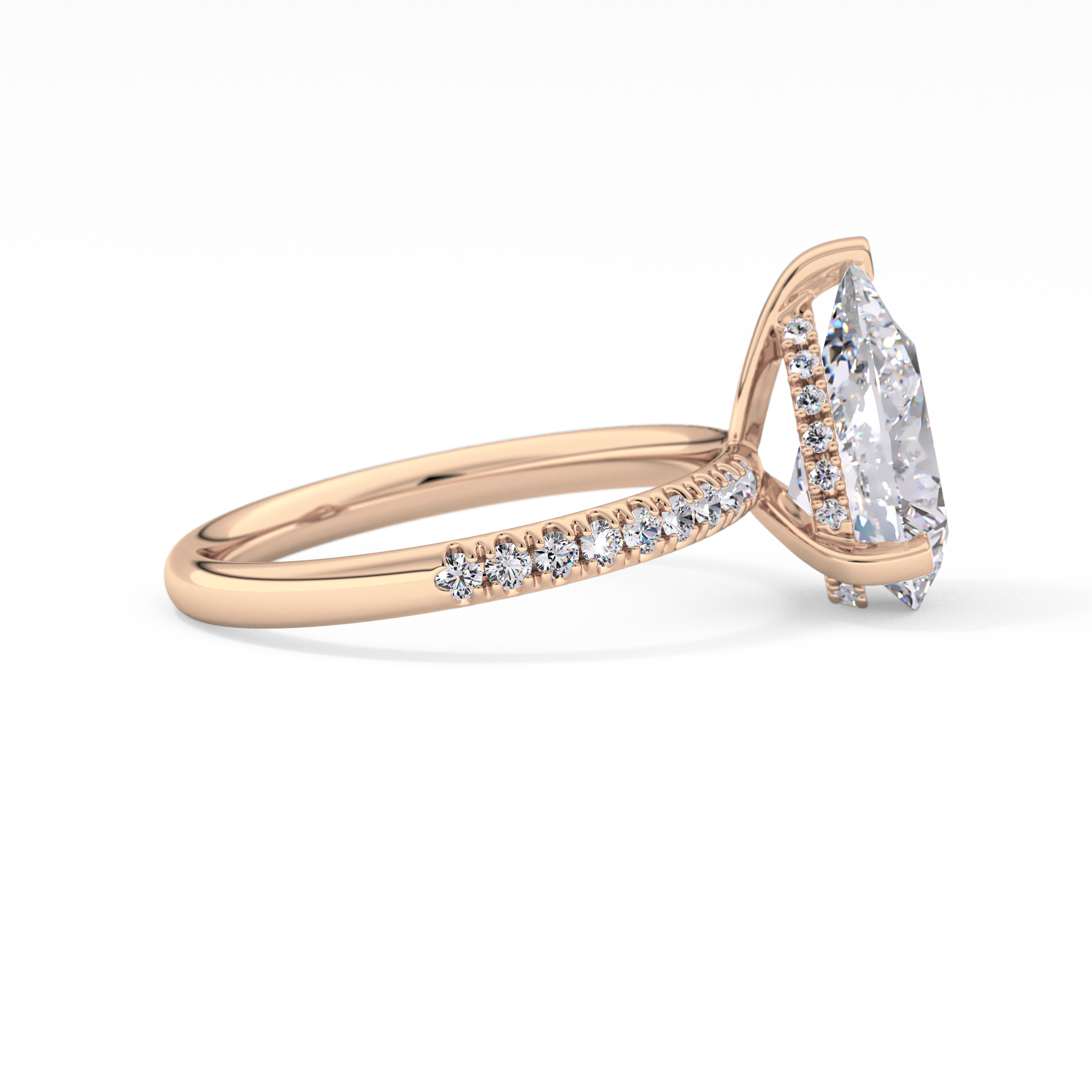 Pear Hidden Halo Pave Lab Grown Diamond Engagement Ring