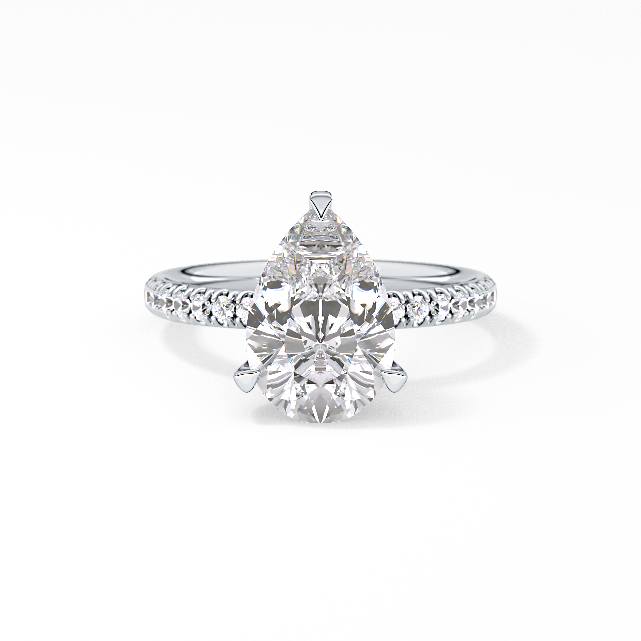 Pear Hidden Halo Pave Lab Grown Diamond Engagement Ring