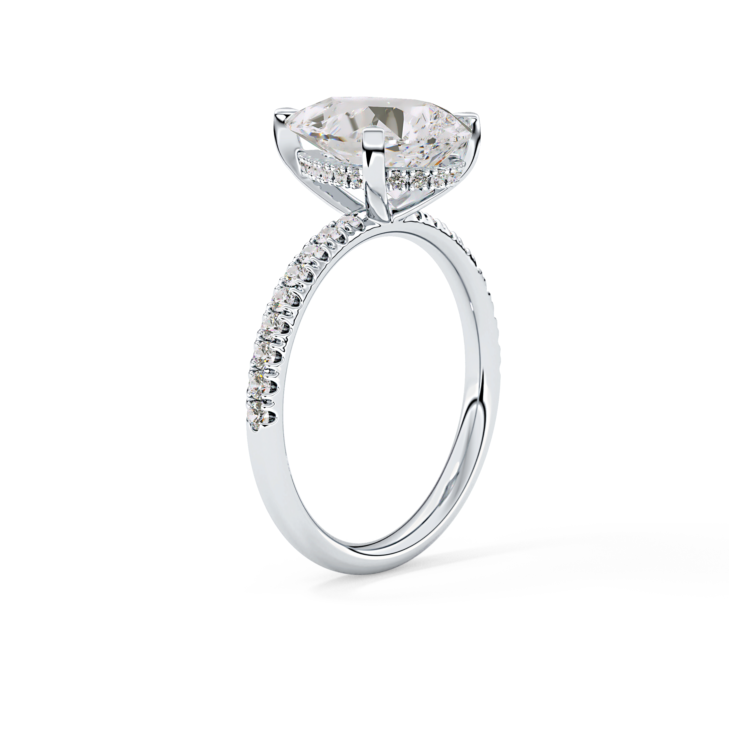 Pear Hidden Halo Pave Lab Grown Diamond Engagement Ring