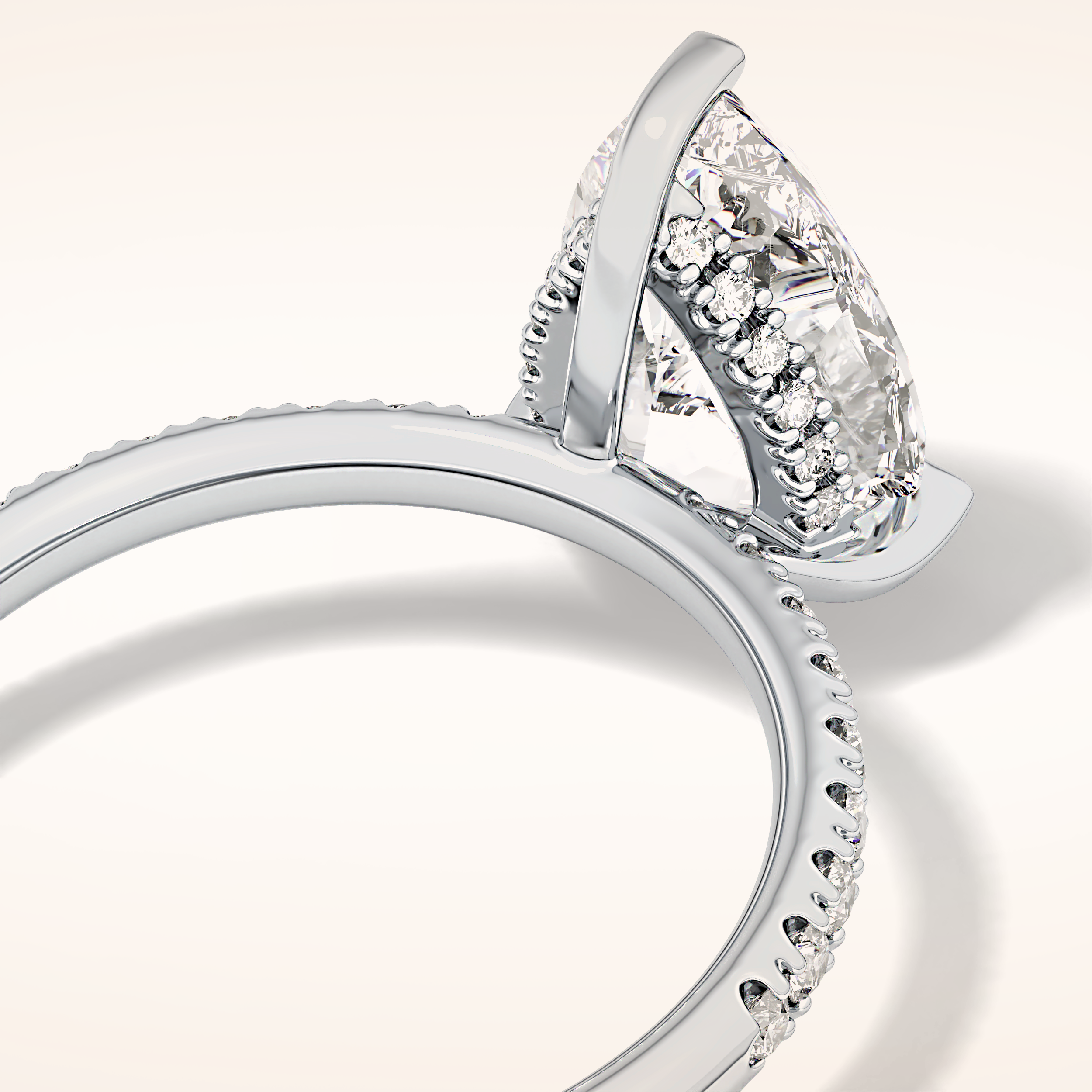 2.84 CT Pear Shaped Hidden Halo & Pave Moissanite Engagement Ring