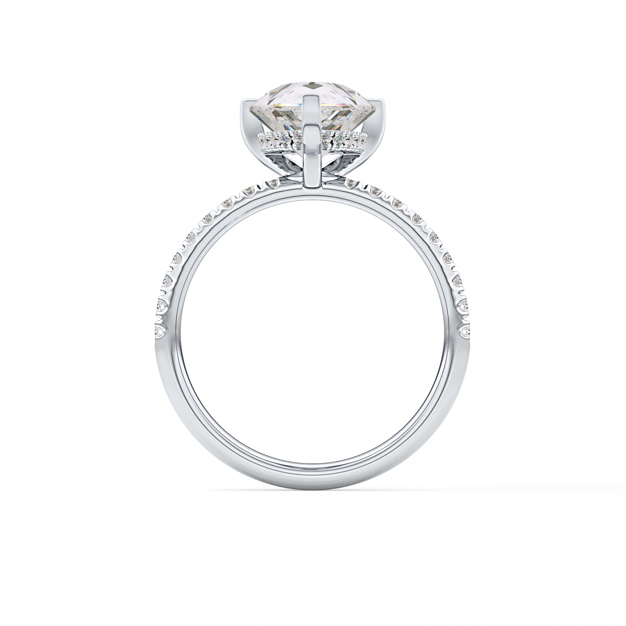 Pear Hidden Halo Pave Lab Grown Diamond Engagement Ring