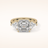 3.78 CT Asscher Shaped Three Stone Moissanite Engagement Ring