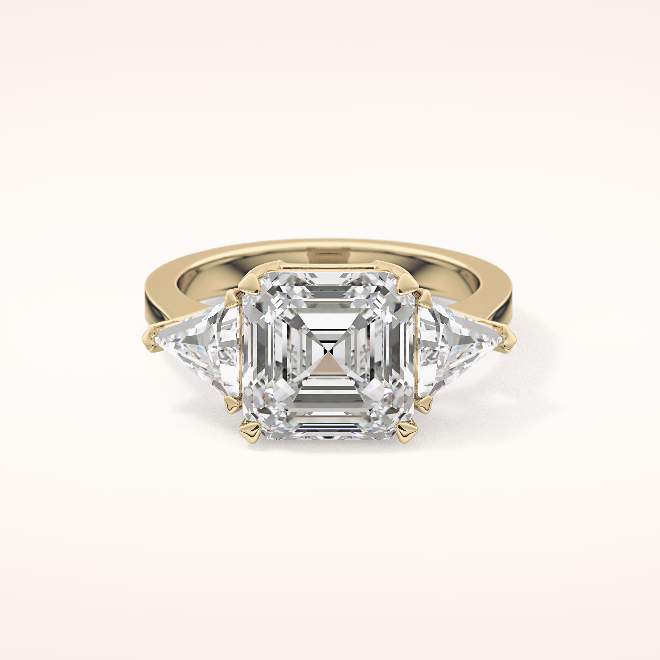 3.78 CT Asscher Shaped Three Stone Moissanite Engagement Ring