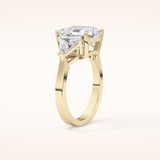 3.78 CT Asscher Shaped Three Stone Moissanite Engagement Ring
