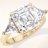 3.78 CT Asscher Shaped Three Stone Moissanite Engagement Ring