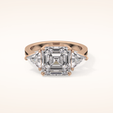 3.78 CT Asscher Shaped Three Stone Moissanite Engagement Ring