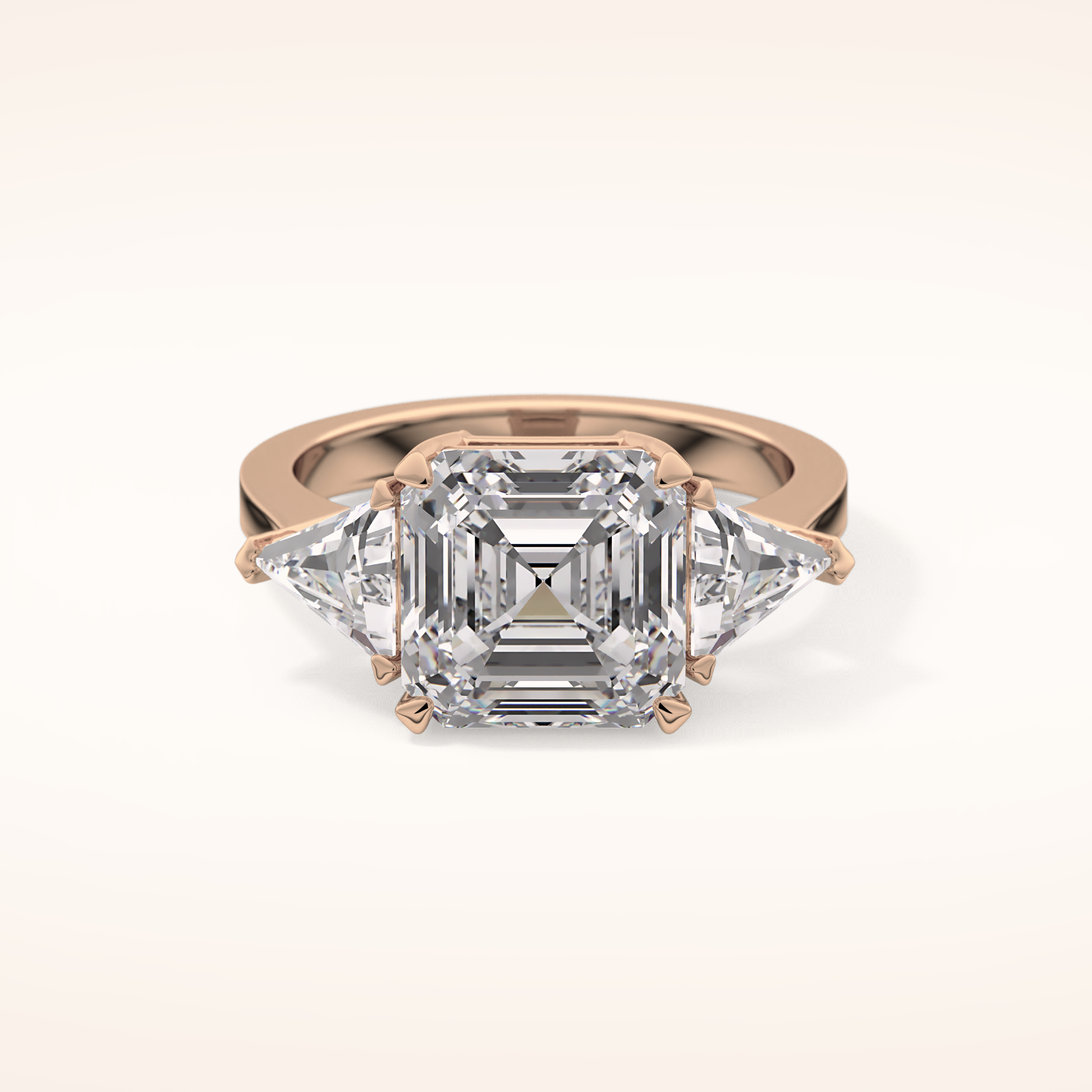 3.78 CT Asscher Shaped Three Stone Moissanite Engagement Ring