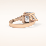 3.78 CT Asscher Shaped Three Stone Moissanite Engagement Ring