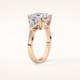 3.78 CT Asscher Shaped Three Stone Moissanite Engagement Ring