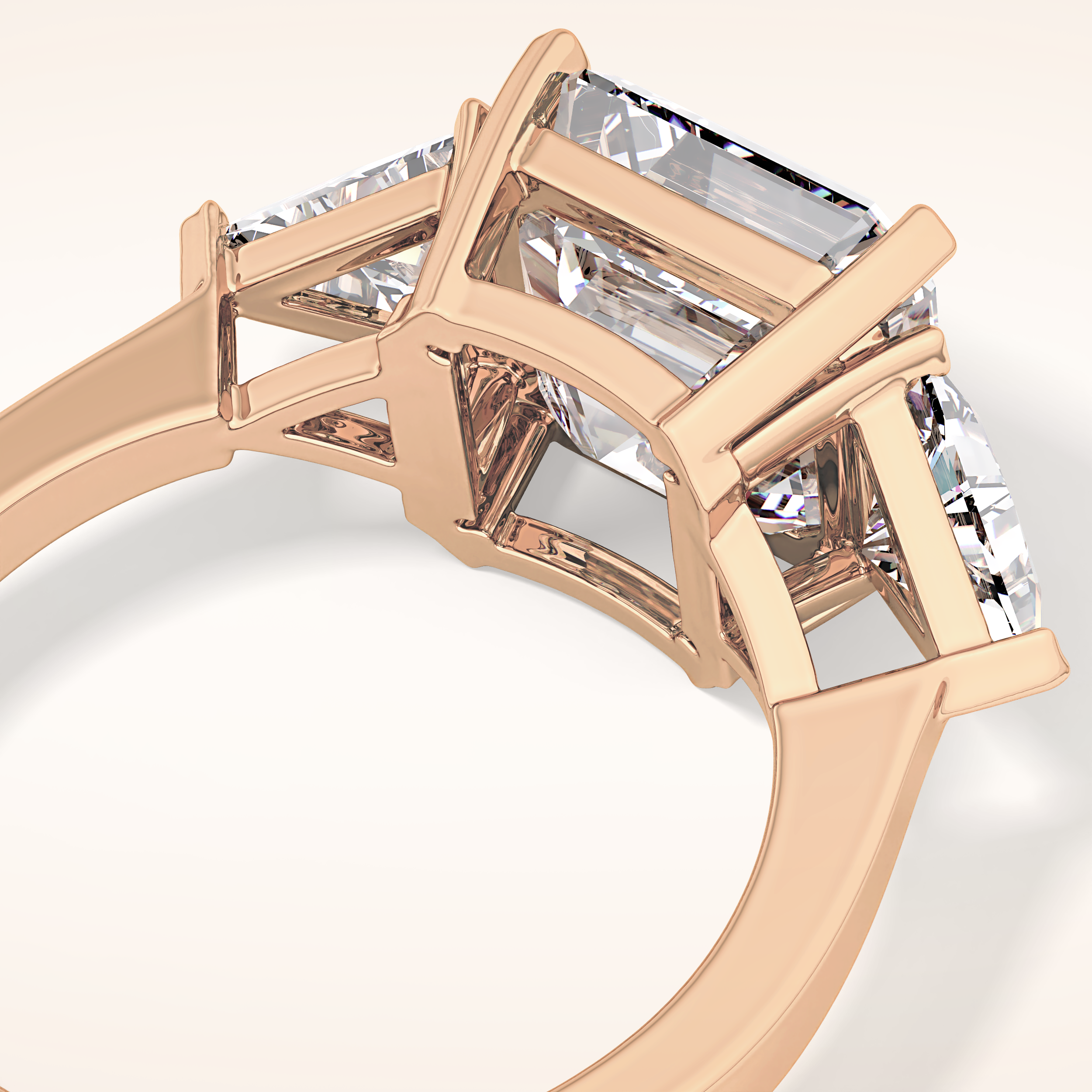 3.78 CT Asscher Shaped Three Stone Moissanite Engagement Ring