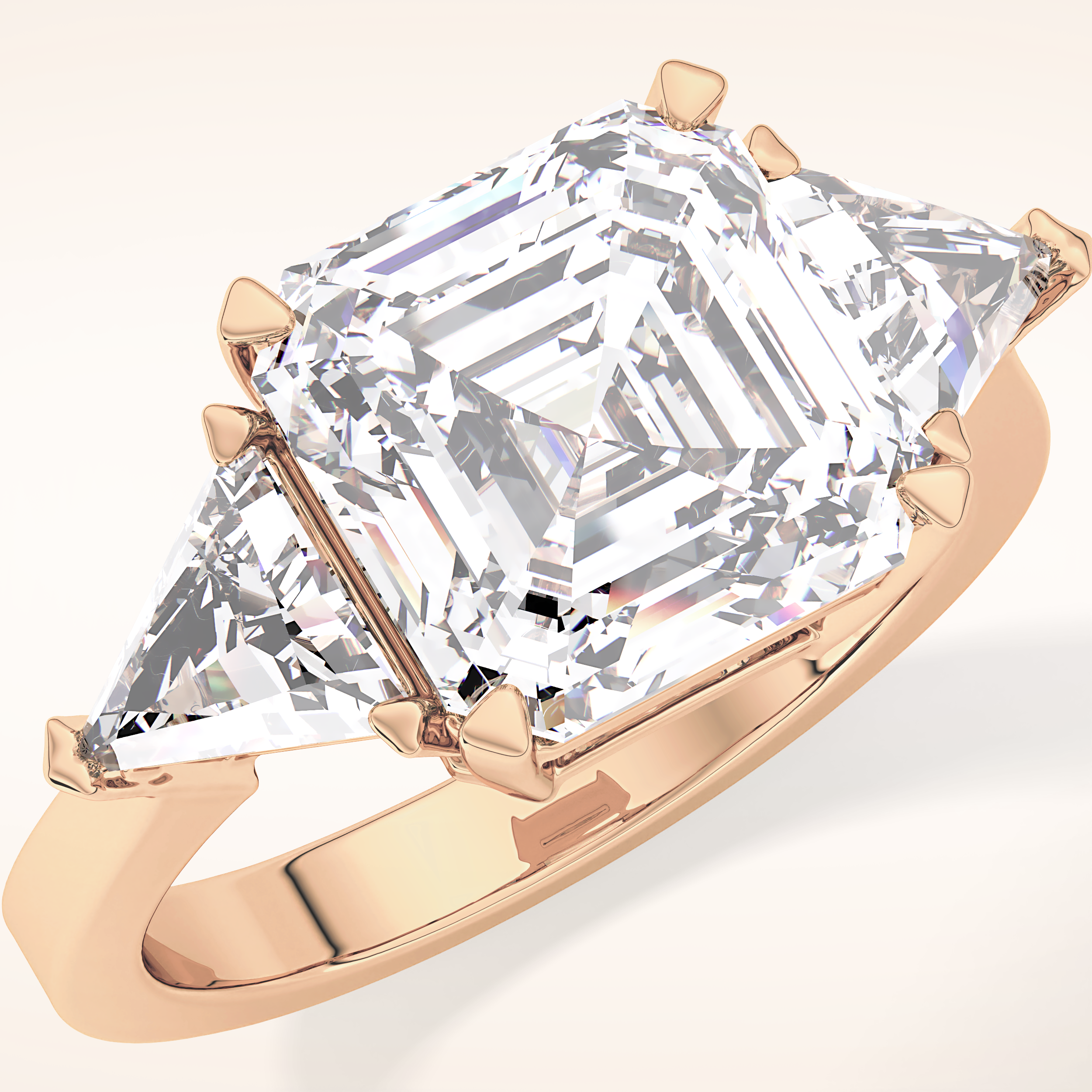3.78 CT Asscher Shaped Three Stone Moissanite Engagement Ring