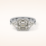 3.78 CT Asscher Shaped Three Stone Moissanite Engagement Ring