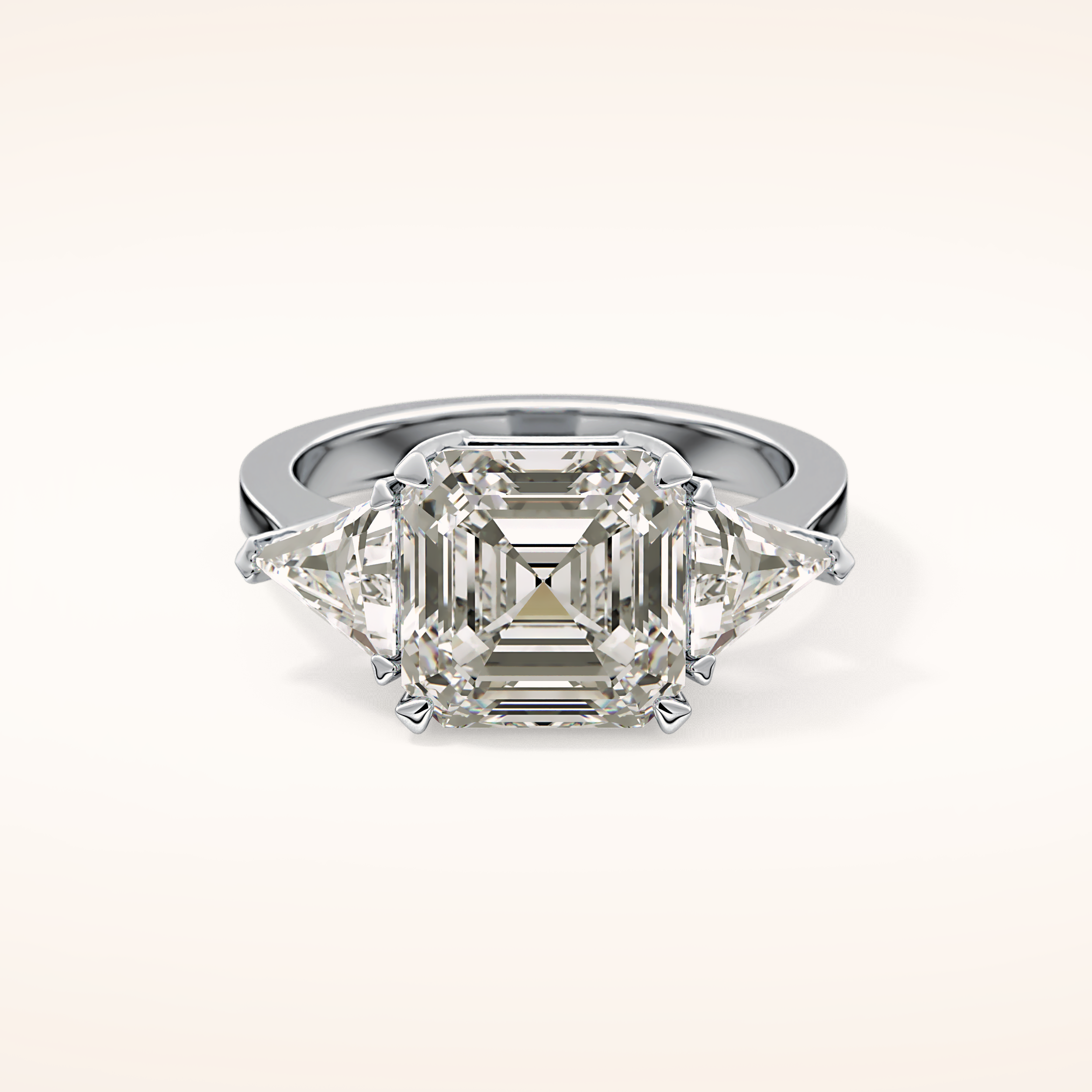 3.78 CT Asscher Shaped Three Stone Moissanite Engagement Ring