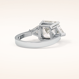 3.78 CT Asscher Shaped Three Stone Moissanite Engagement Ring