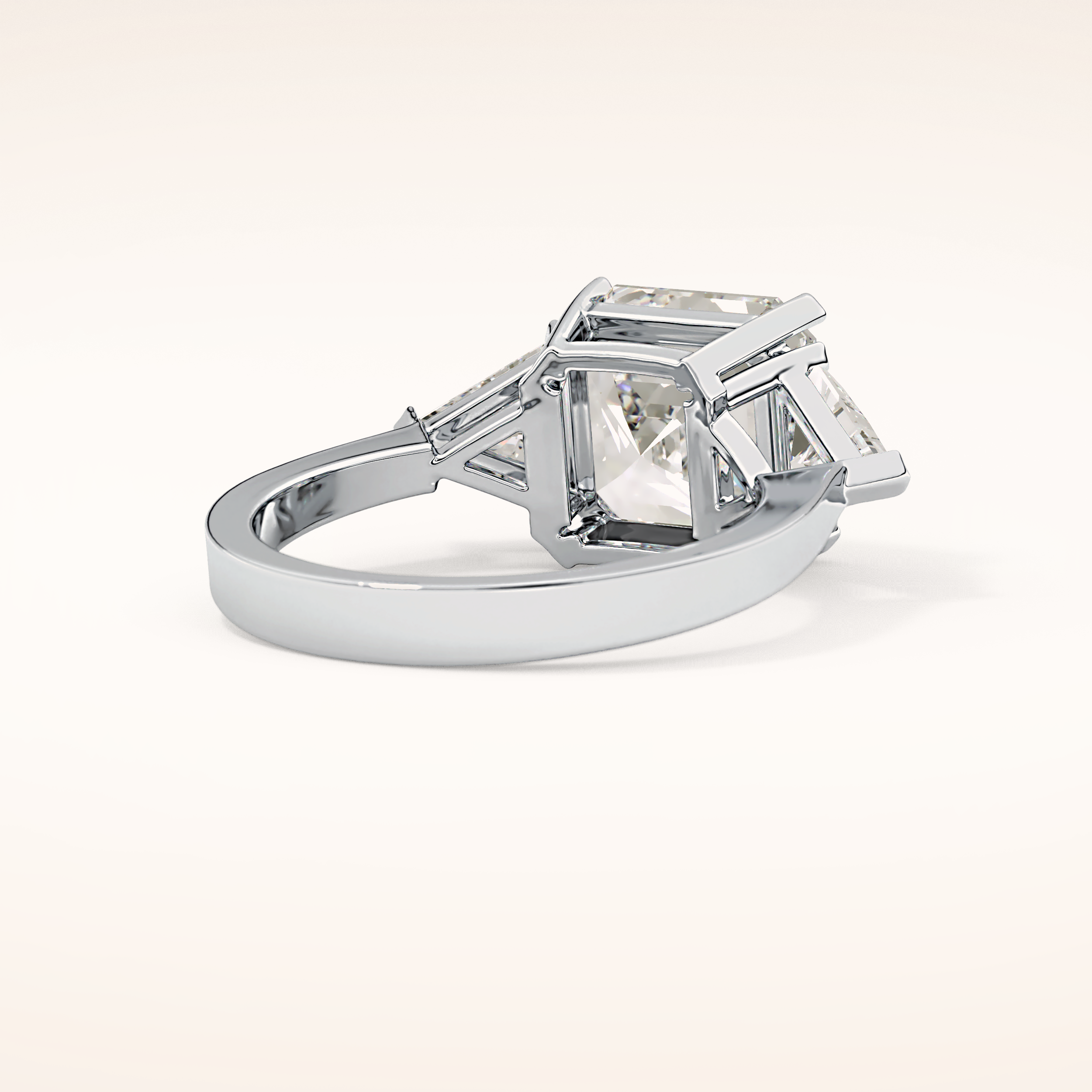 3.78 CT Asscher Shaped Three Stone Moissanite Engagement Ring