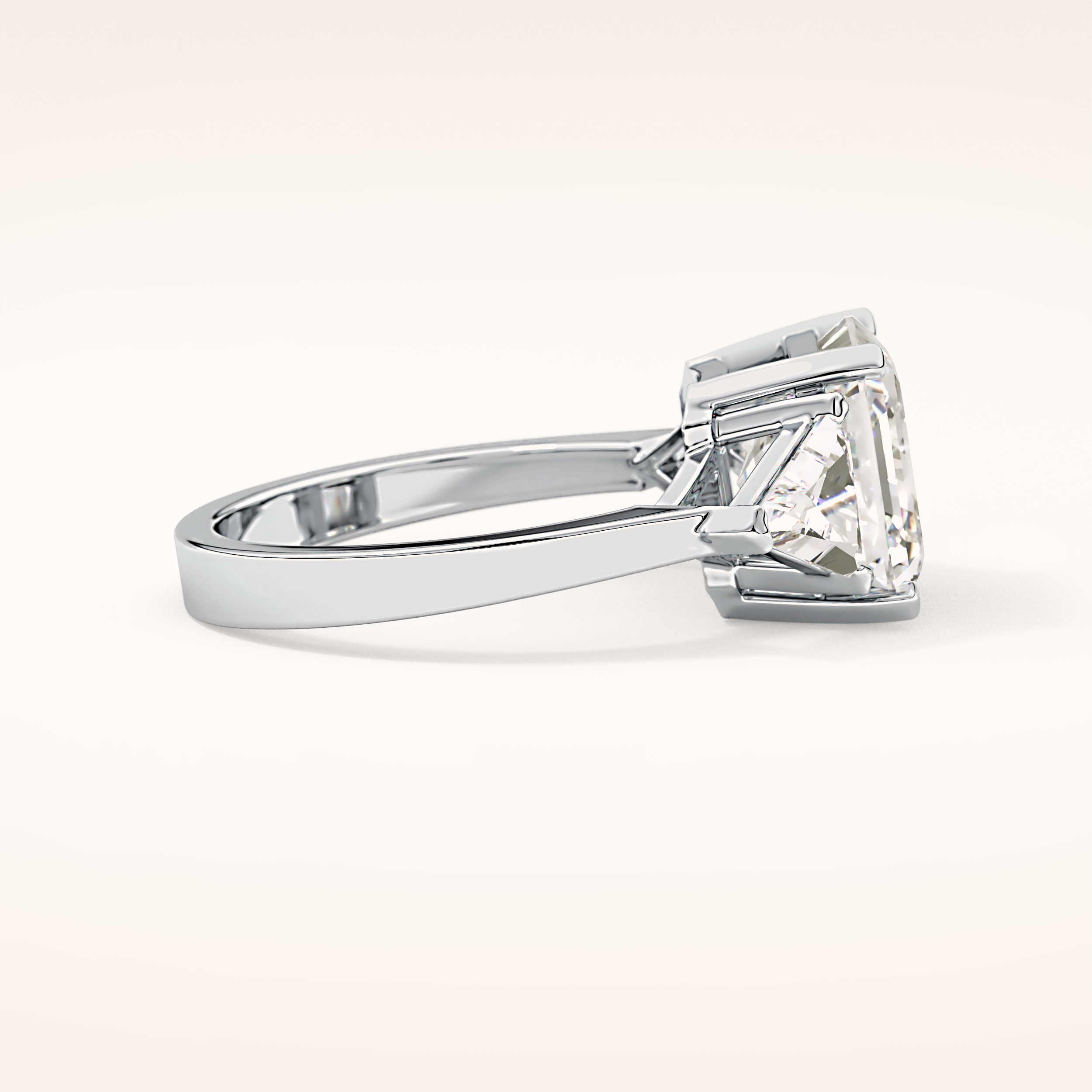 3.78 CT Asscher Shaped Three Stone Moissanite Engagement Ring