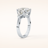 3.78 CT Asscher Shaped Three Stone Moissanite Engagement Ring