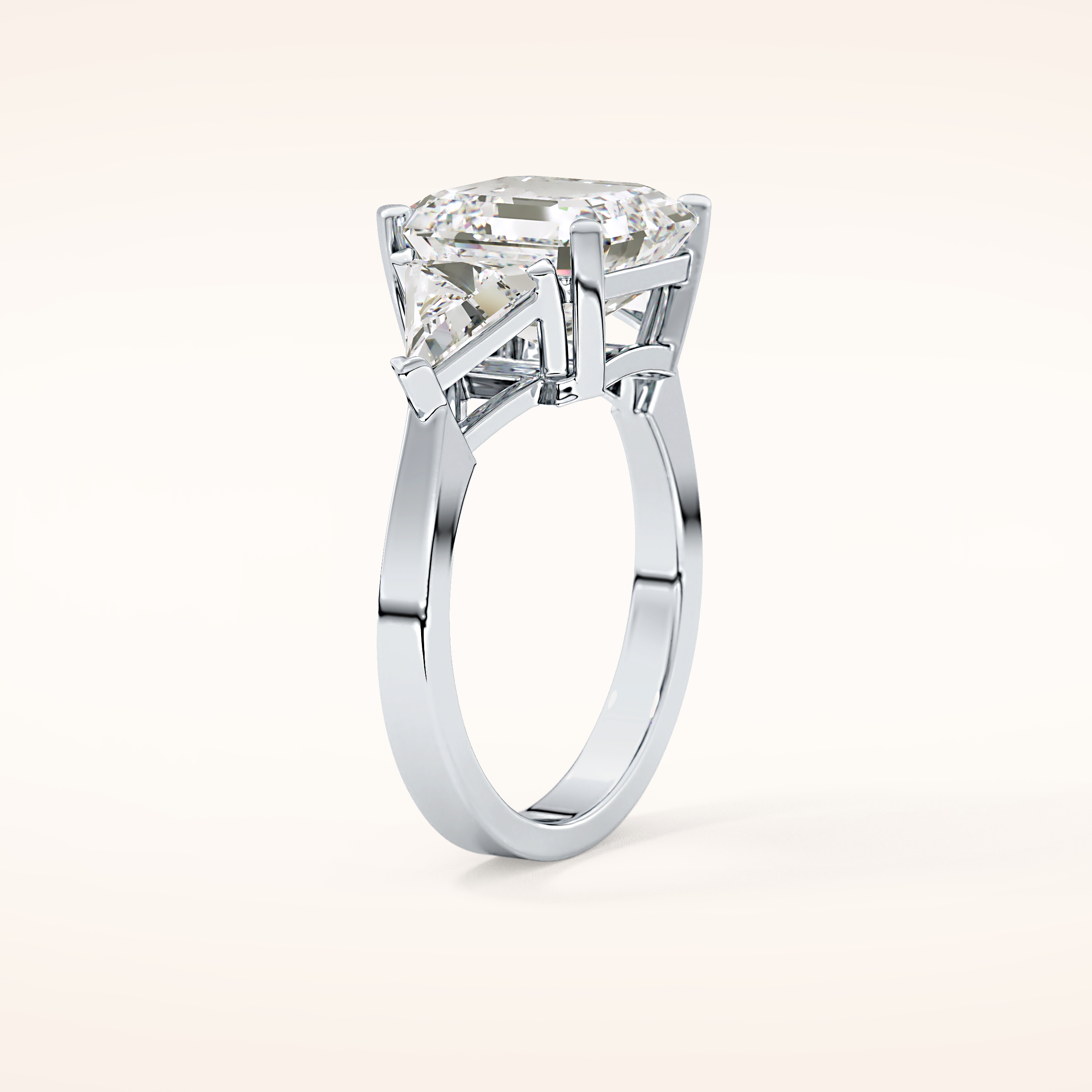 3.78 CT Asscher Shaped Three Stone Moissanite Engagement Ring
