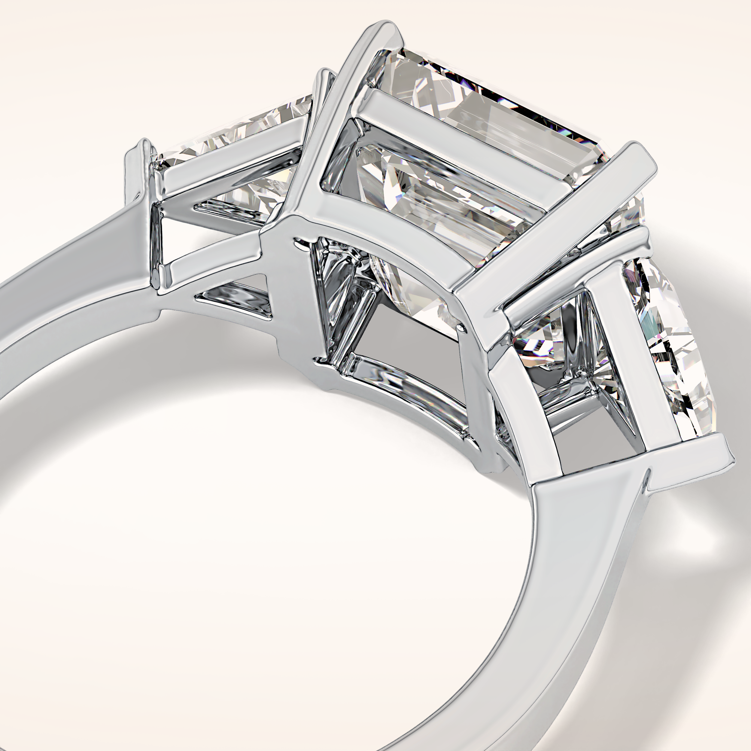 3.78 CT Asscher Shaped Three Stone Moissanite Engagement Ring