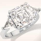 3.78 CT Asscher Shaped Three Stone Moissanite Engagement Ring